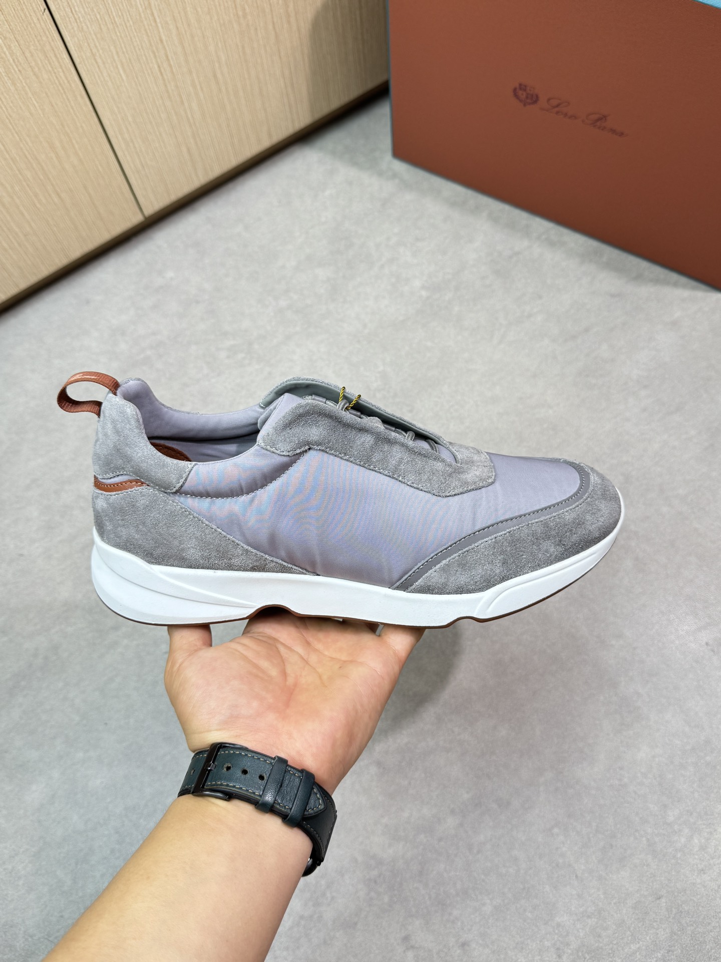 Loro Piana Men's Grey Suede & Canvas Sneakers - Casual Comfort 5 i1745081685 3482 3