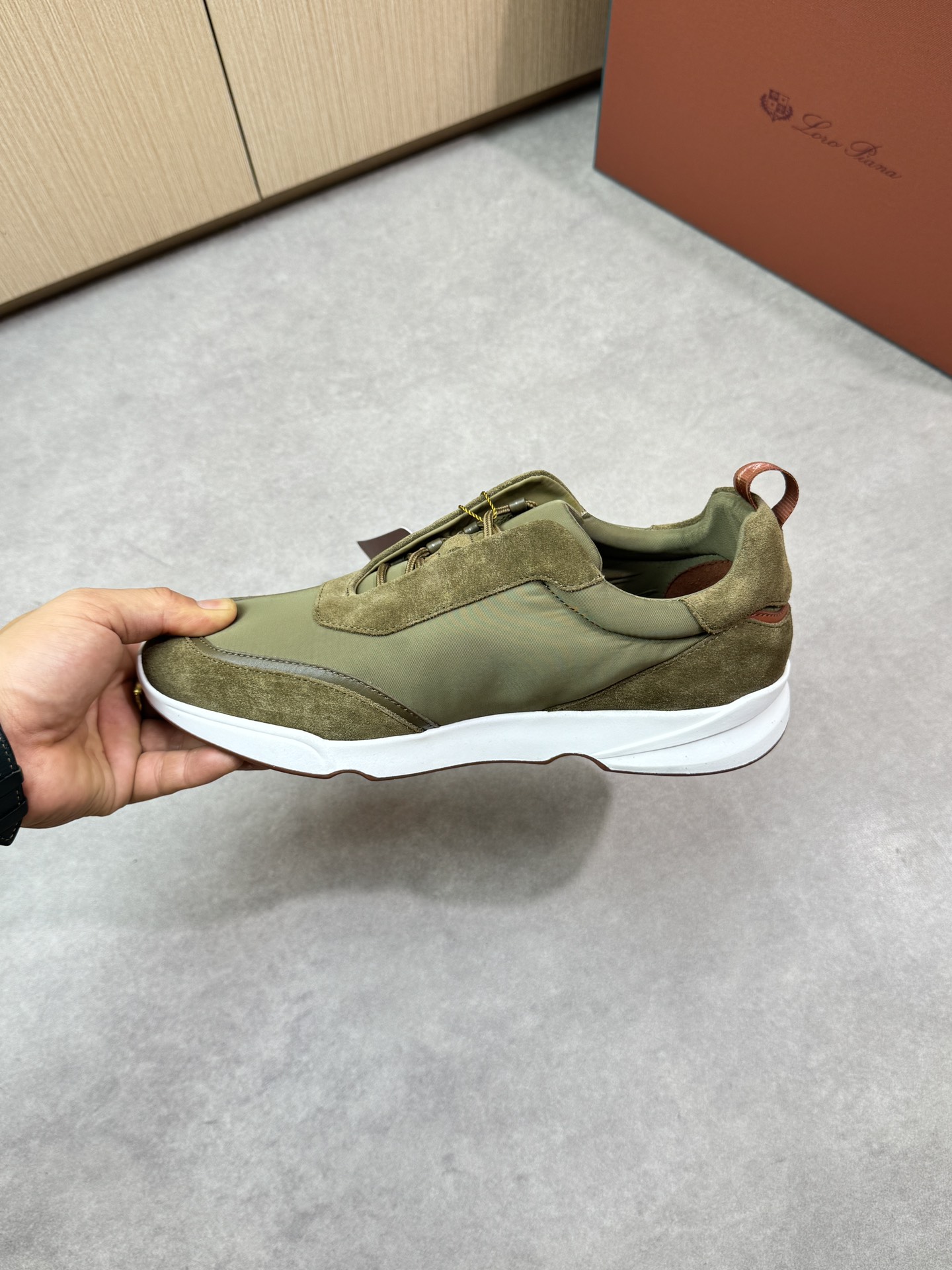 Loro Piana Men's Olive Green Suede & Canvas Casual Sneakers | Size 39-44 6 i1745081718 1021 4