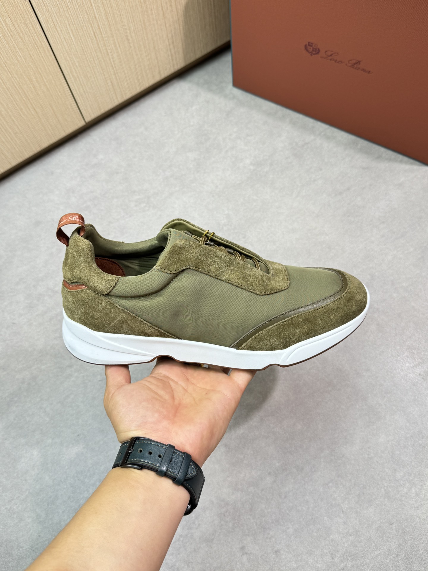 Loro Piana Men's Olive Green Suede & Canvas Casual Sneakers | Size 39-44 5 i1745081718 8314 3