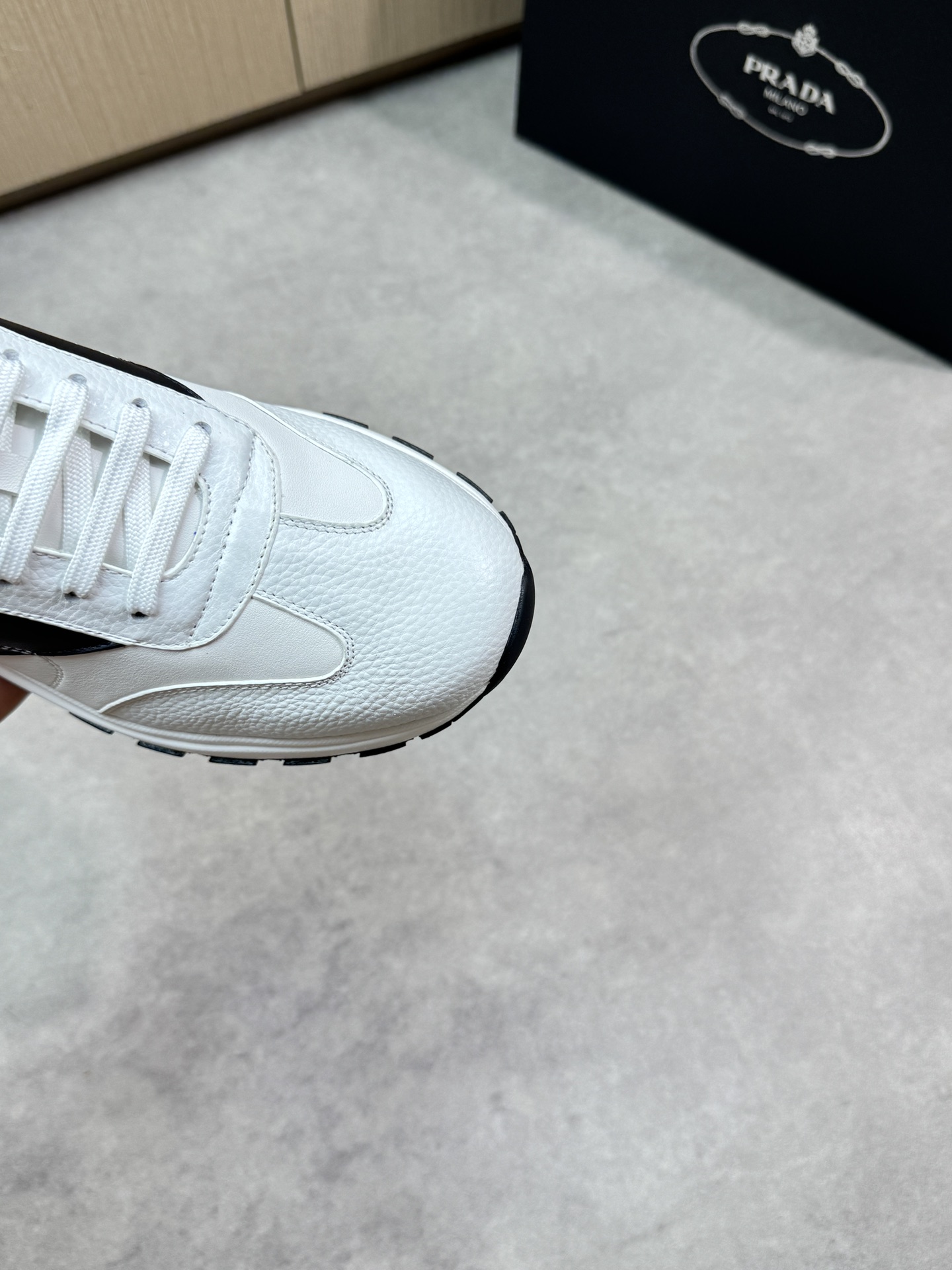 Prada Men's Nappa Leather Low-Top Sneakers - White/Black, Sizes 39-44 7 i1745083809 3834 5