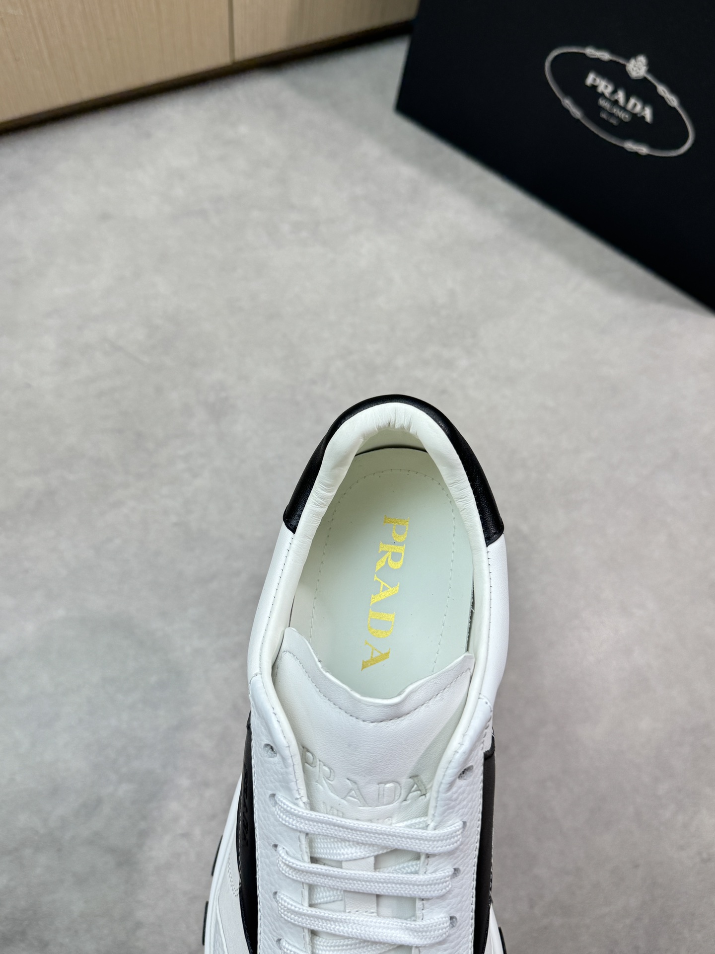 Prada Men's Nappa Leather Low-Top Sneakers - White/Black, Sizes 39-44 8 i1745083809 4423 6
