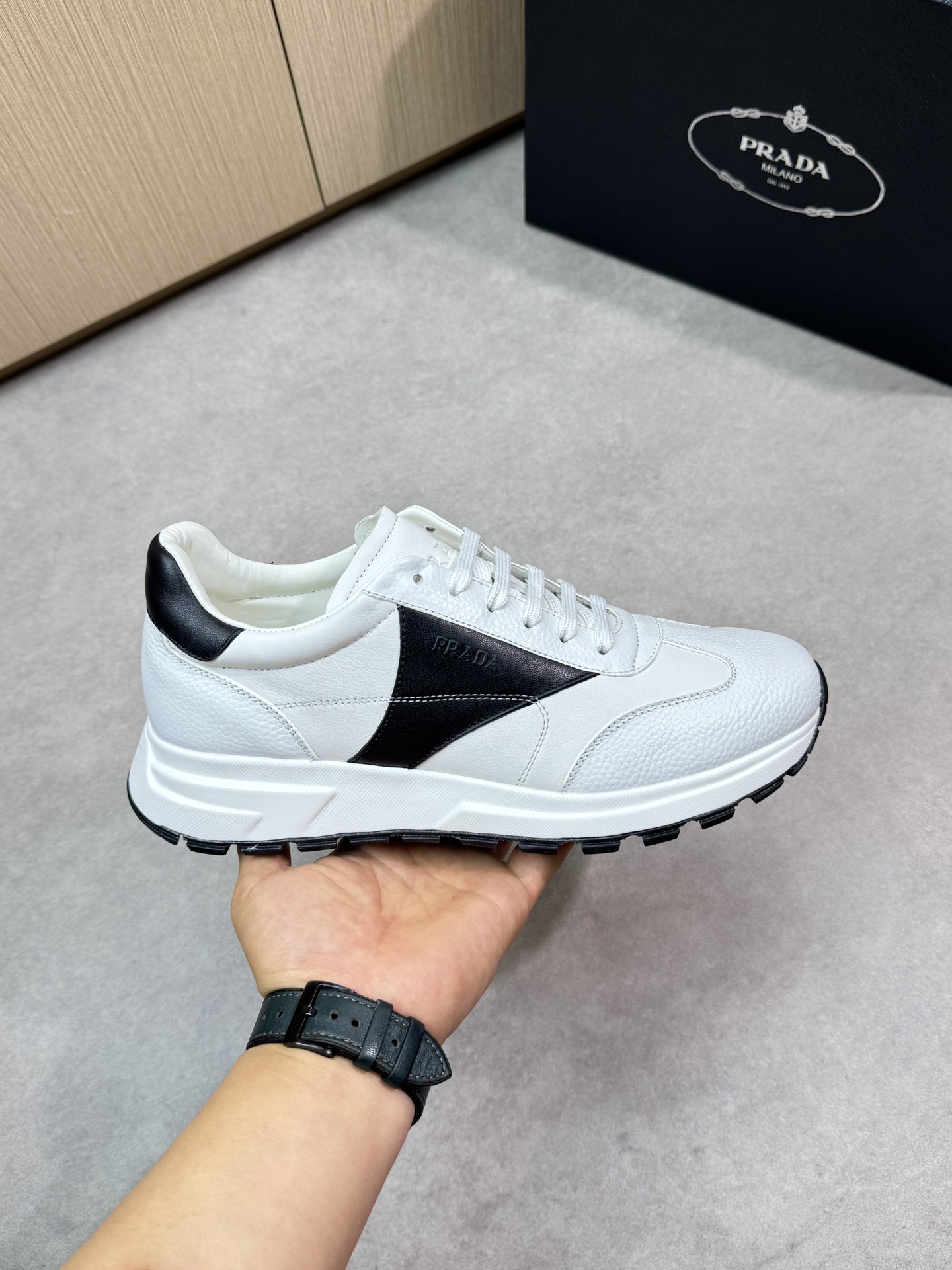 Prada Men's Nappa Leather Low-Top Sneakers - White/Black, Sizes 39-44 5 i1745083809 5035 3