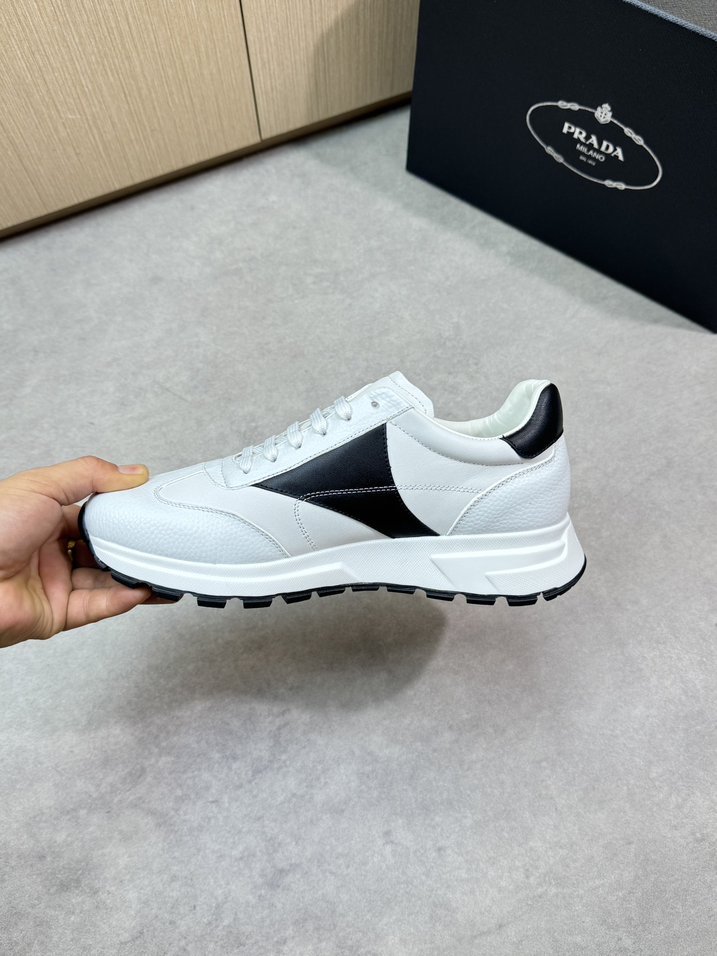 Prada Men's Nappa Leather Low-Top Sneakers - White/Black, Sizes 39-44 6 i1745083809 5391 4
