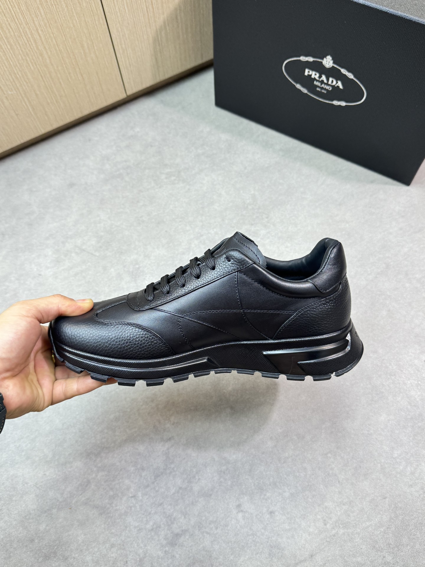 Prada Men's Leather Sneakers, Nappa and Calfskin, Black, Sizes 39-44 6 i1745083824 4100 4