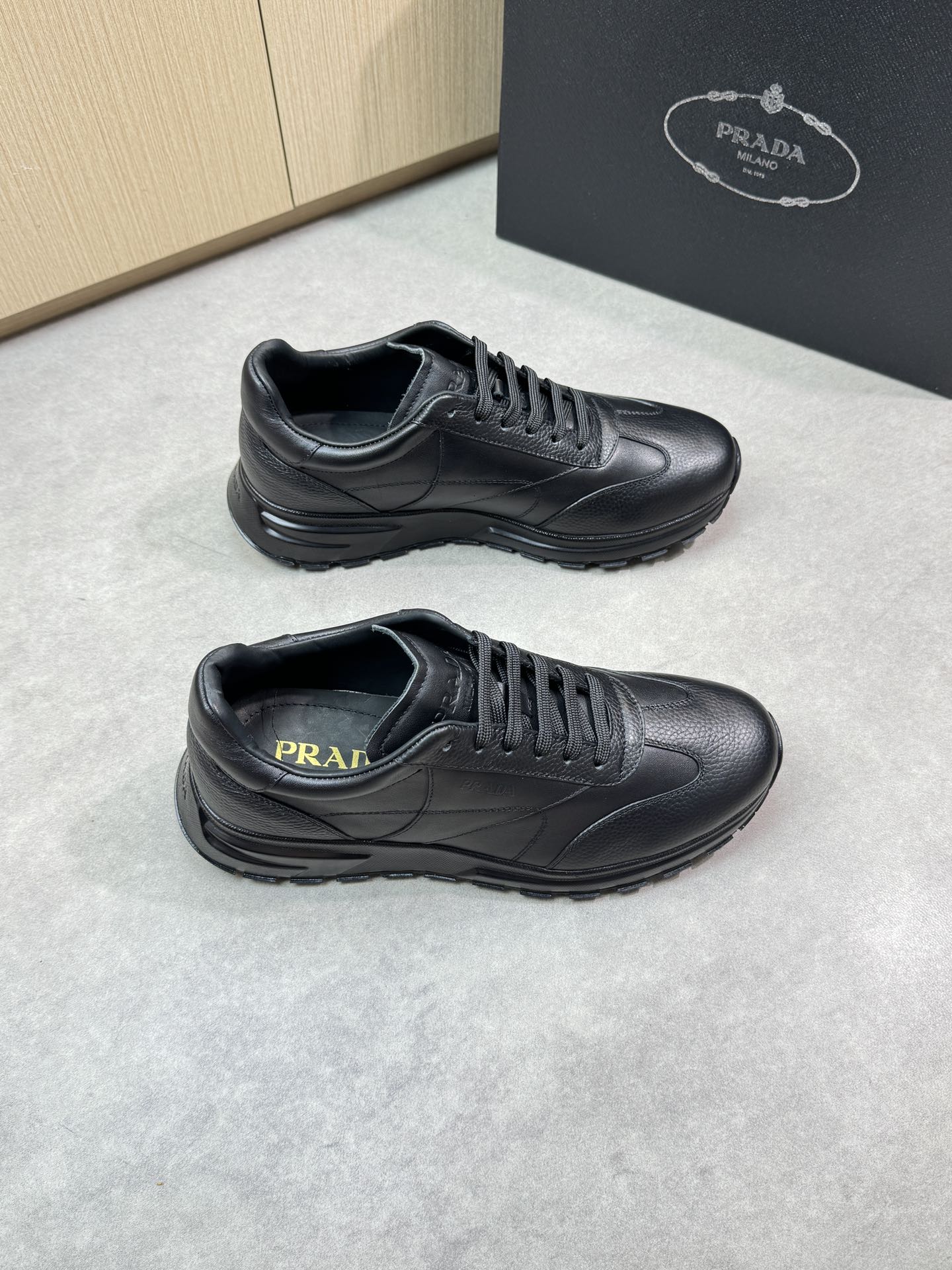 Prada Men's Leather Sneakers, Nappa and Calfskin, Black, Sizes 39-44 2 i1745083824 7814 0