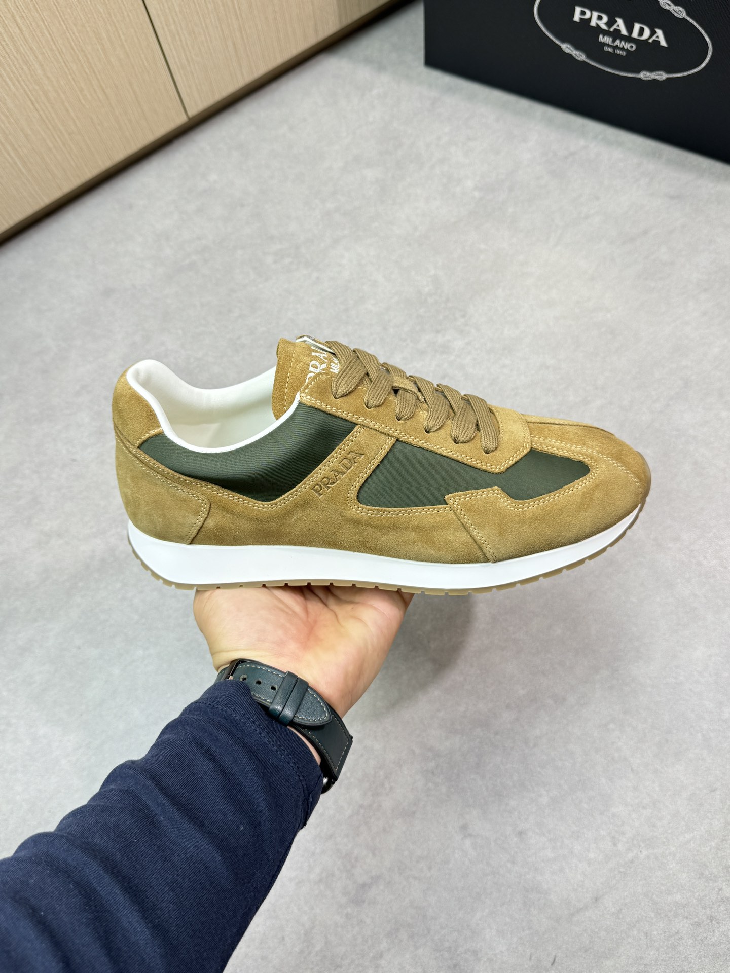Prada Men's Suede & Canvas Lightweight Casual Sneakers, Sizes 38-44 EU 5 i1745084203 3963 3