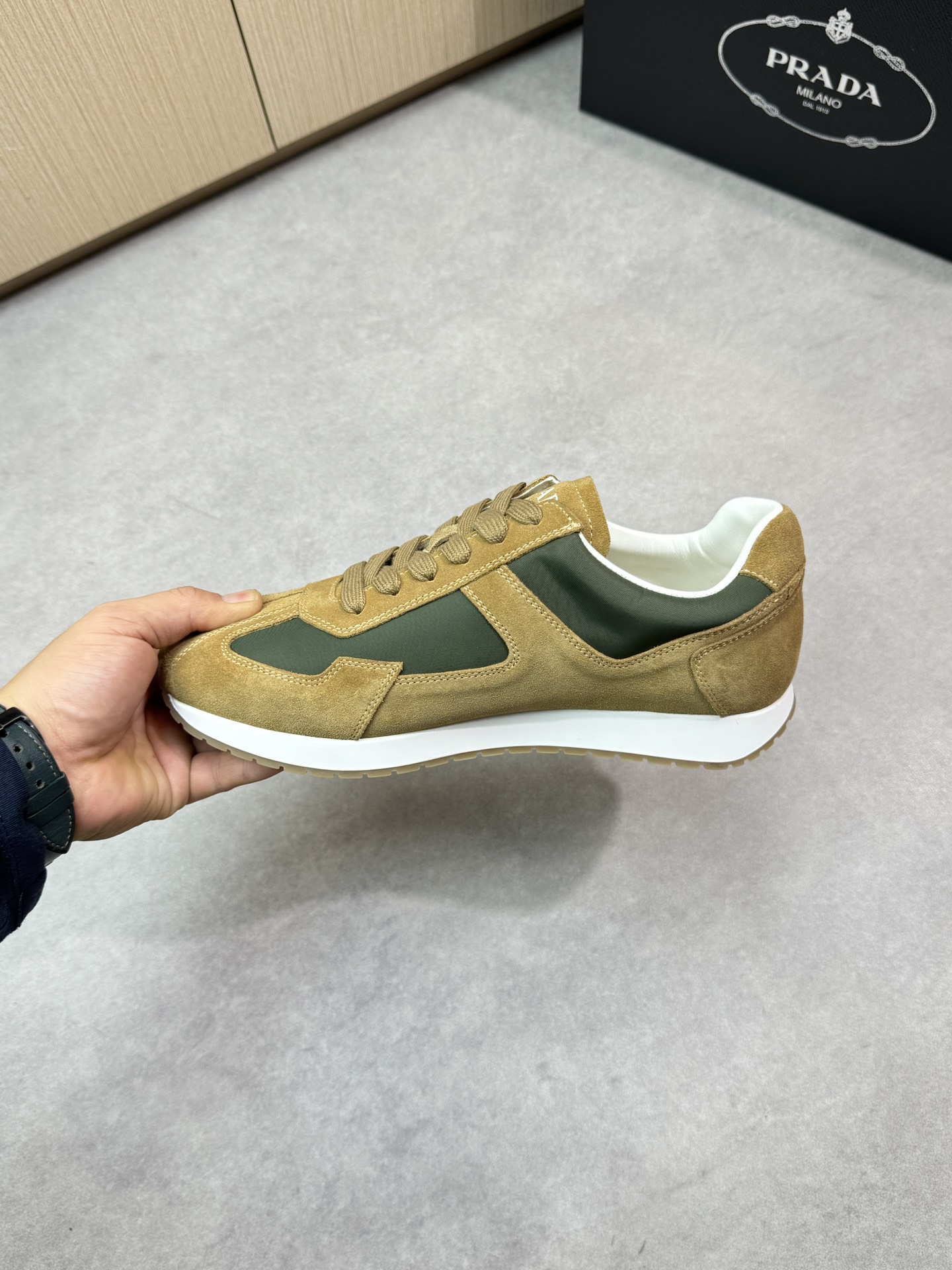 Prada Men's Suede & Canvas Lightweight Casual Sneakers, Sizes 38-44 EU 6 i1745084203 5552 4
