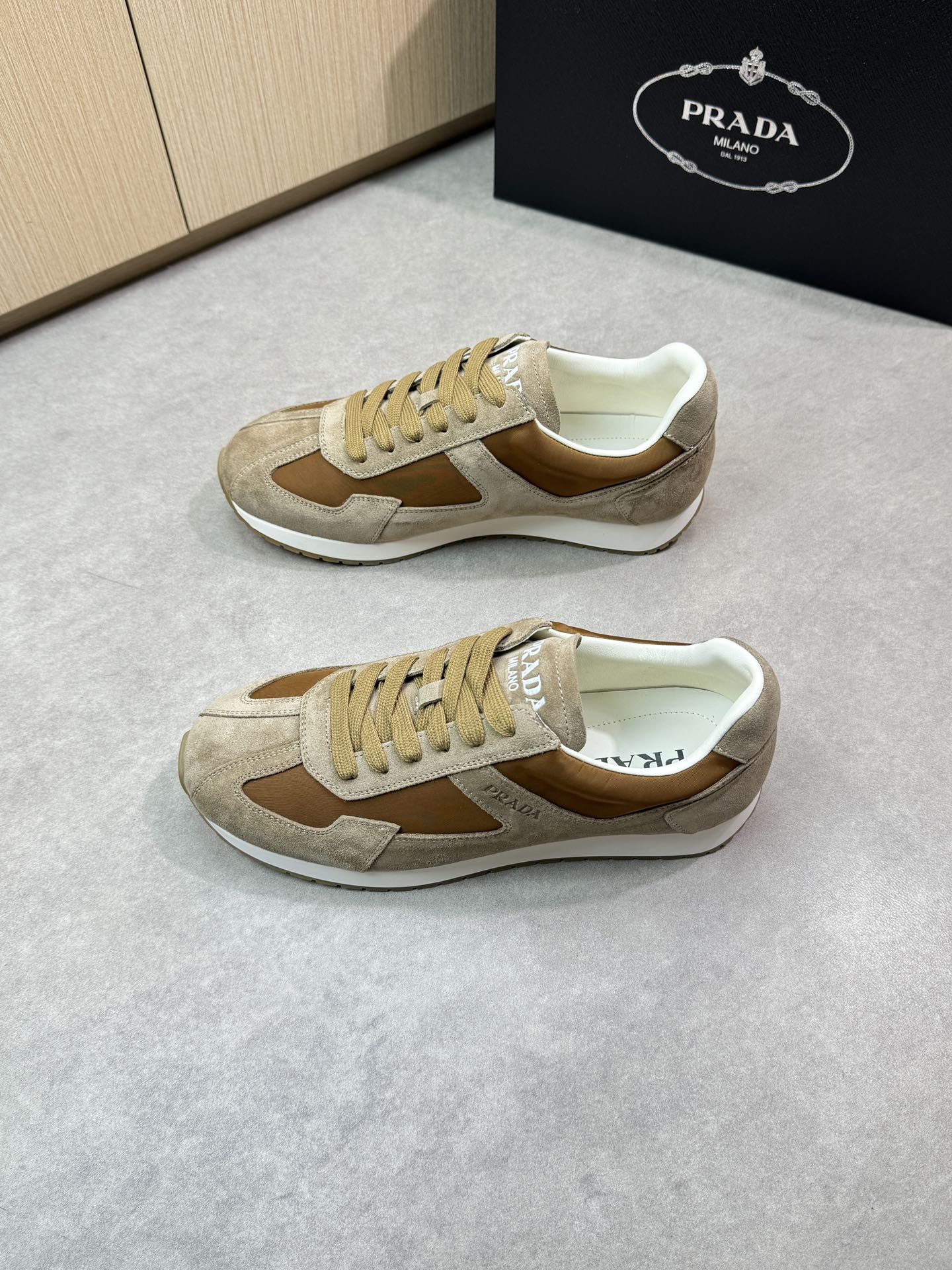 Prada Men's Suede and Canvas Lace-Up Sneakers in Brown 4 i1745084633 2196 2