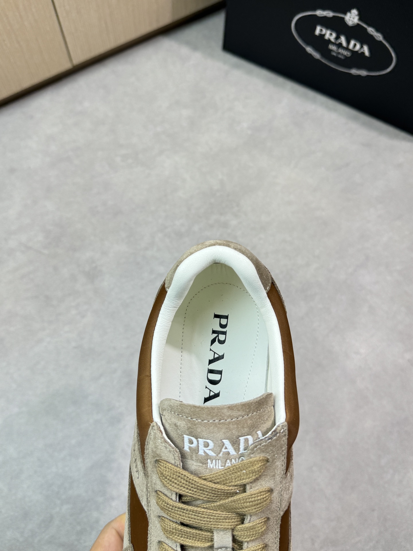 Prada Men's Suede and Canvas Lace-Up Sneakers in Brown 8 i1745084633 330 6