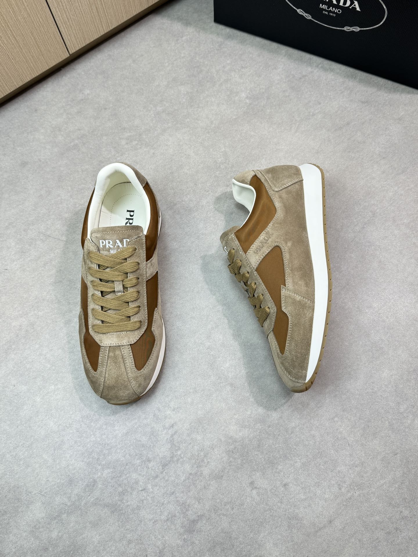 Prada Men's Suede and Canvas Lace-Up Sneakers in Brown 3 i1745084633 3404 1