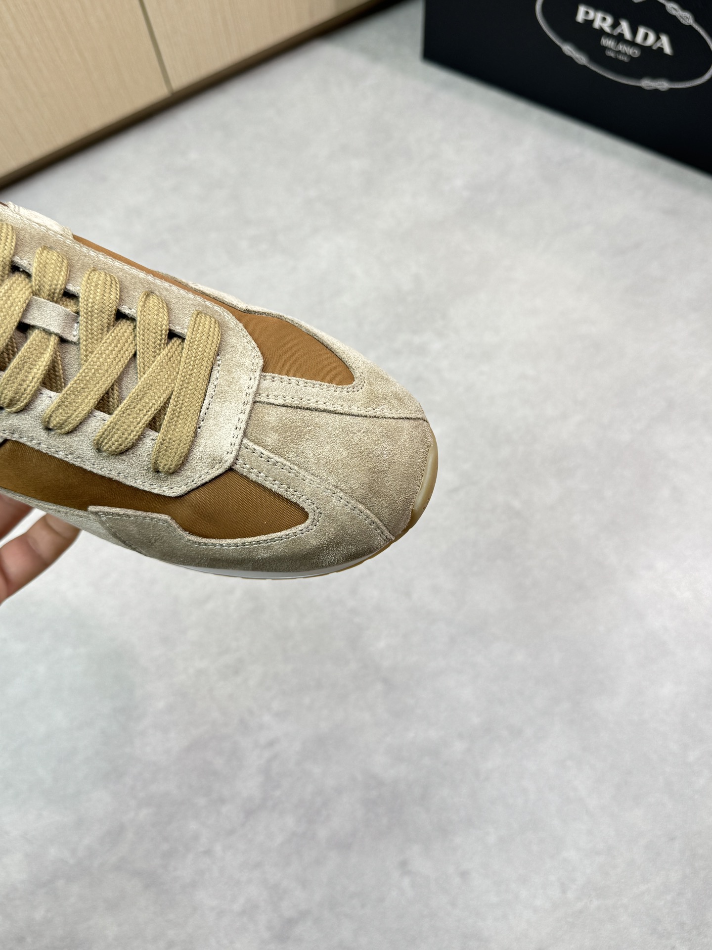 Prada Men's Suede and Canvas Lace-Up Sneakers in Brown 7 i1745084633 7931 5