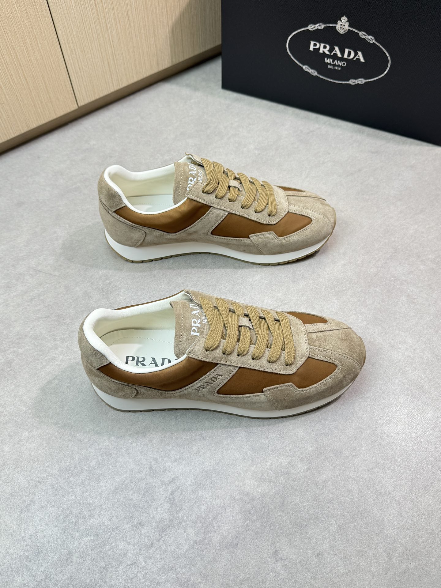 Prada Men's Suede and Canvas Lace-Up Sneakers in Brown 2 i1745084633 8673 0