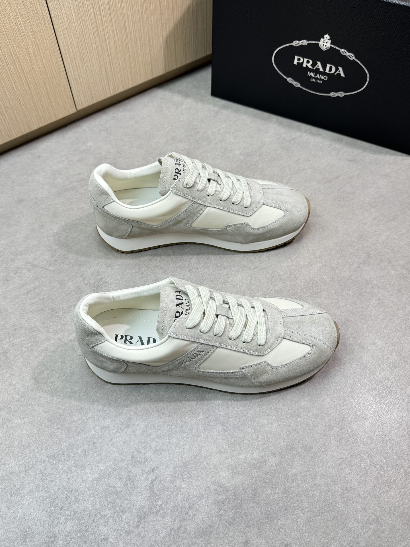 Prada Men's Suede and Canvas Lace-Up Sneakers - Stylish & Comfortable 1 Prada Men's Suede and Canvas Lace-Up Sneakers - Stylish & Comfortable