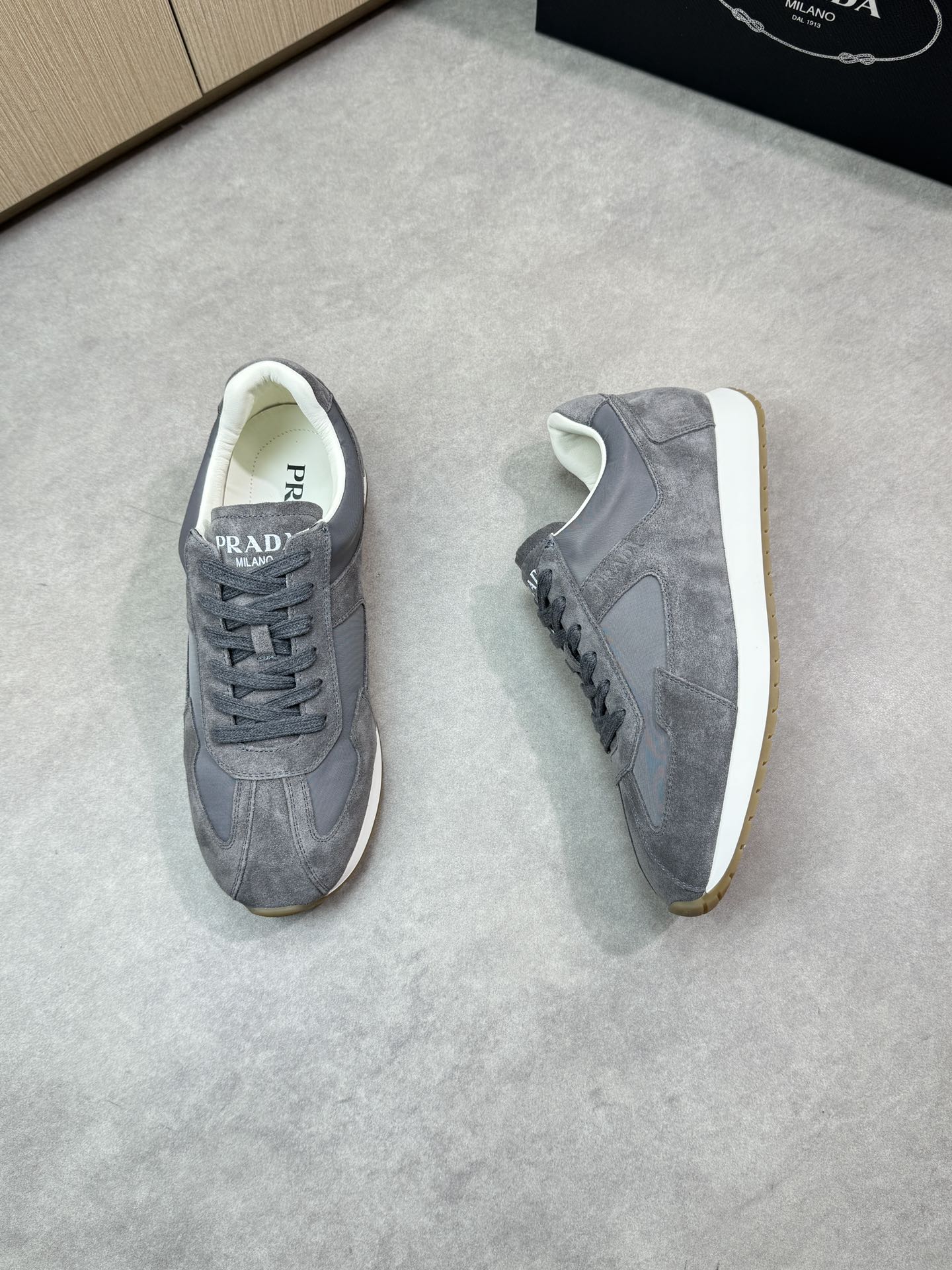 Prada Men's Gray Suede & Canvas Lace-Up Sneakers, Sizes 38-44 3 i1745084664 1561 1