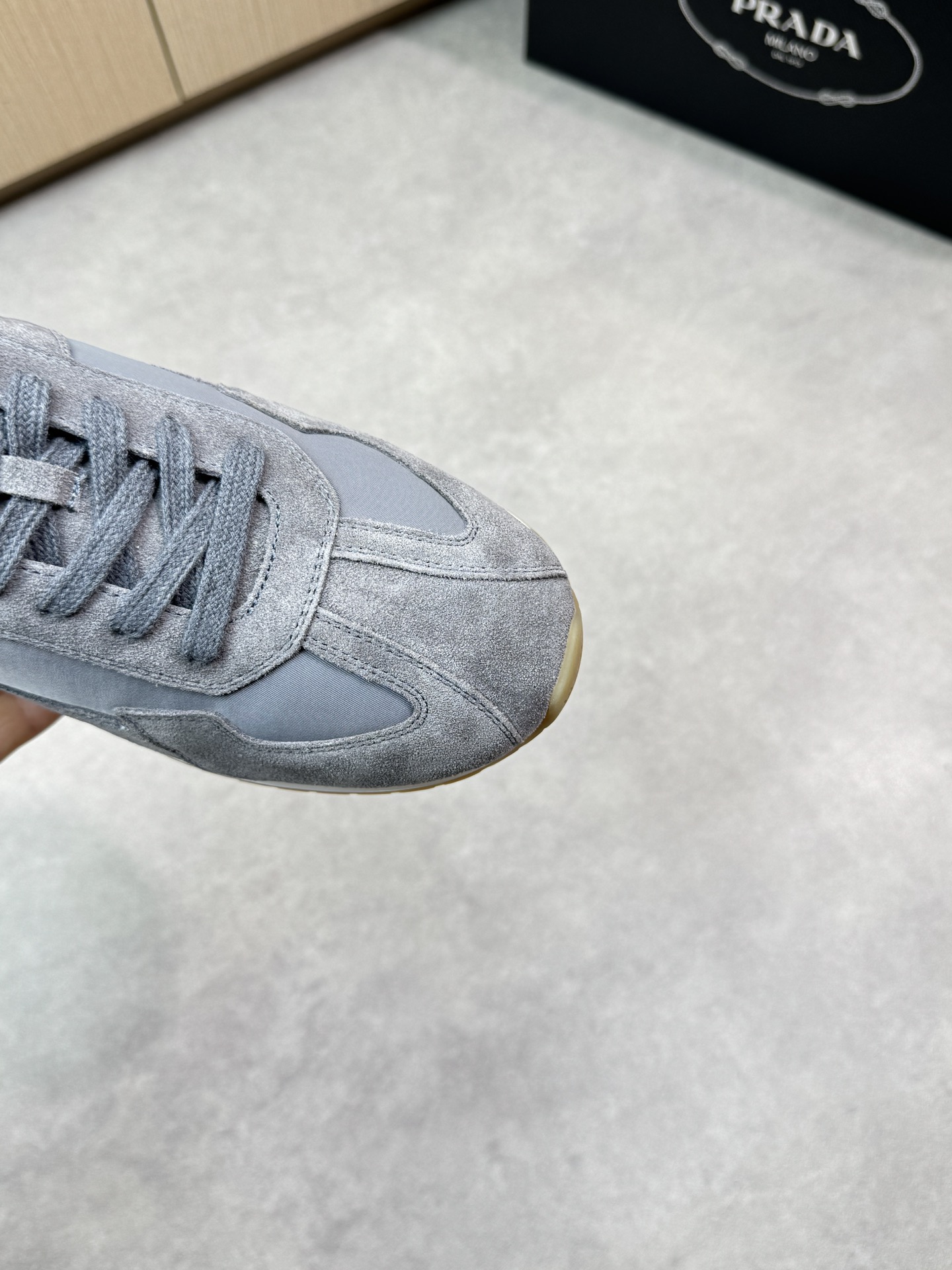 Prada Men's Gray Suede & Canvas Lace-Up Sneakers, Sizes 38-44 7 i1745084664 1752 5