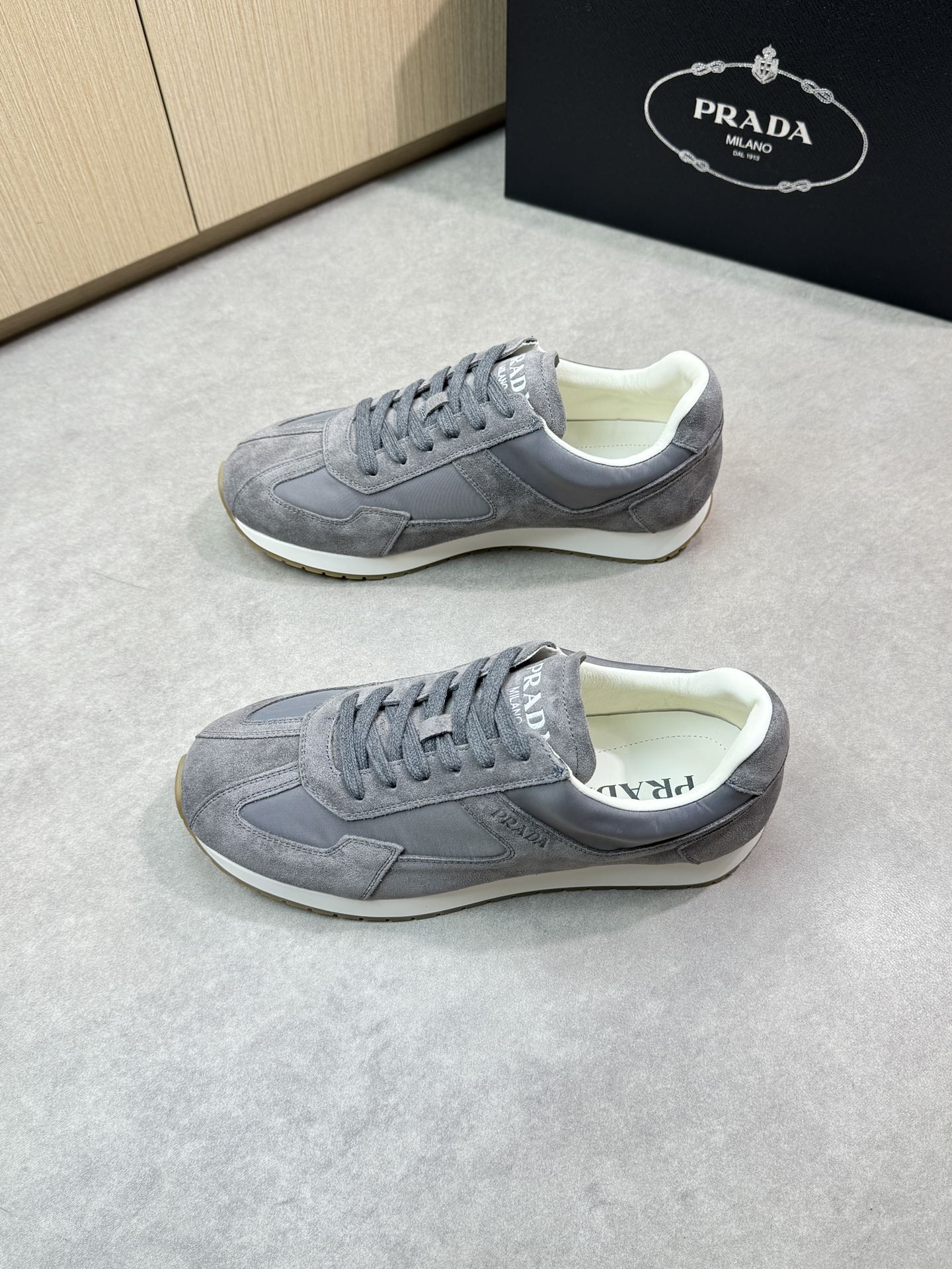 Prada Men's Gray Suede & Canvas Lace-Up Sneakers, Sizes 38-44 4 i1745084664 1987 2