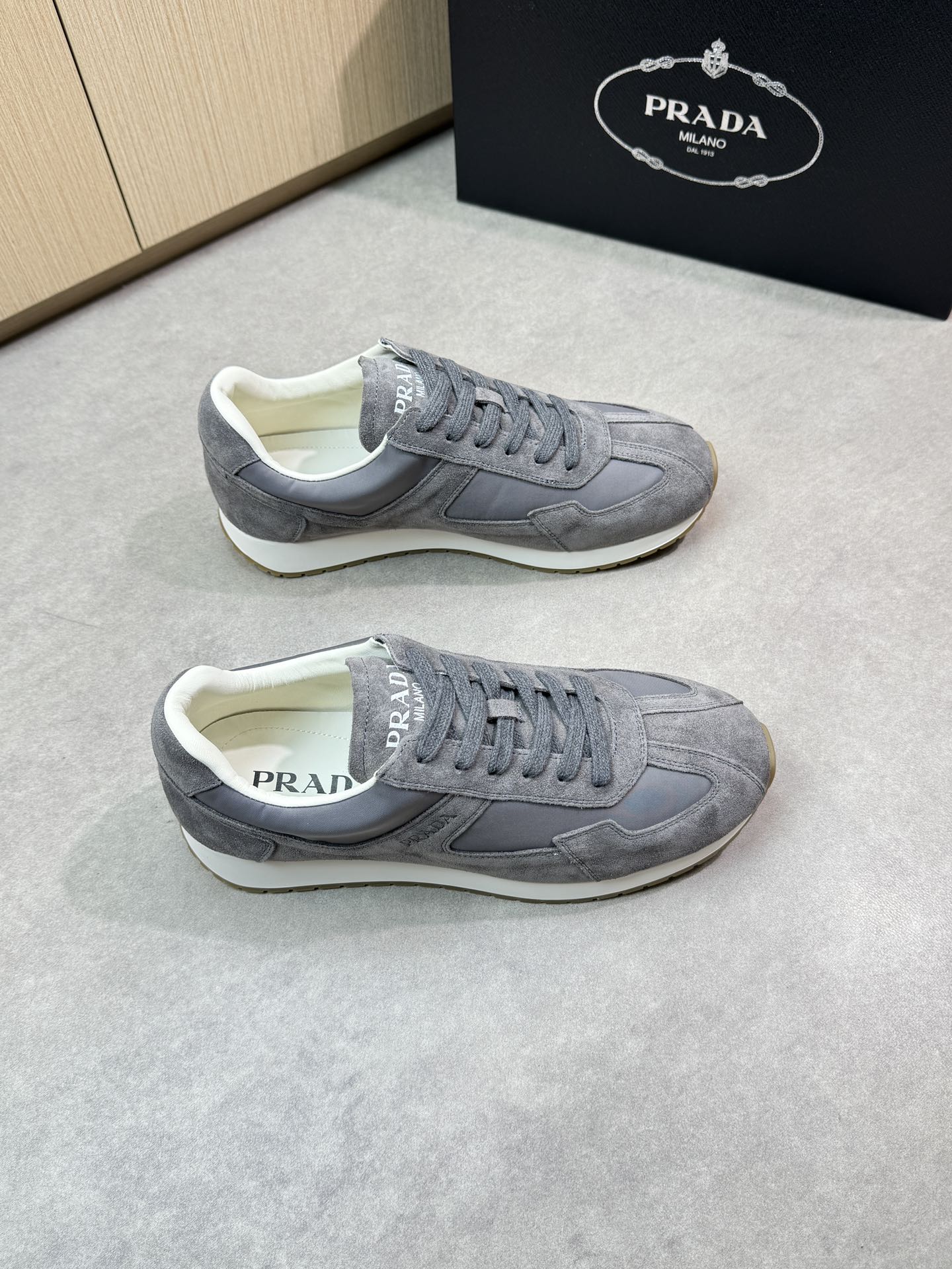 Prada Men's Gray Suede & Canvas Lace-Up Sneakers, Sizes 38-44 2 i1745084664 4148 0