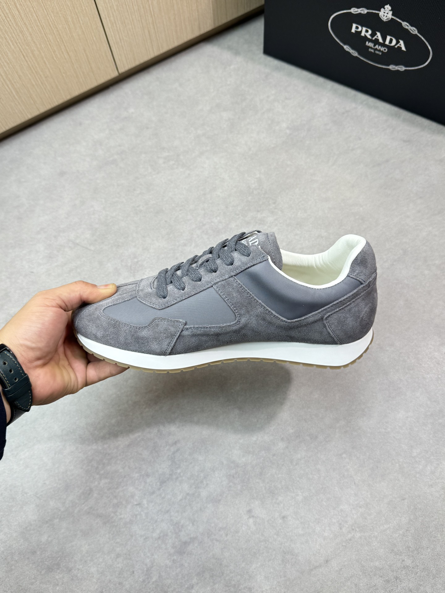 Prada Men's Gray Suede & Canvas Lace-Up Sneakers, Sizes 38-44 6 i1745084664 7649 4