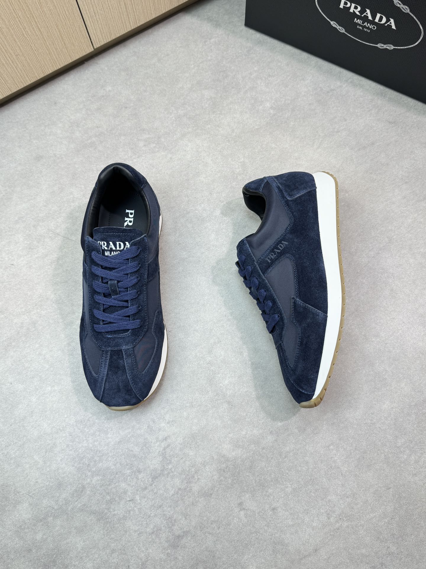 Prada Men's Blue Suede and Canvas Casual Sneakers - Comfortable & Stylish 3 i1745084683 2633 1