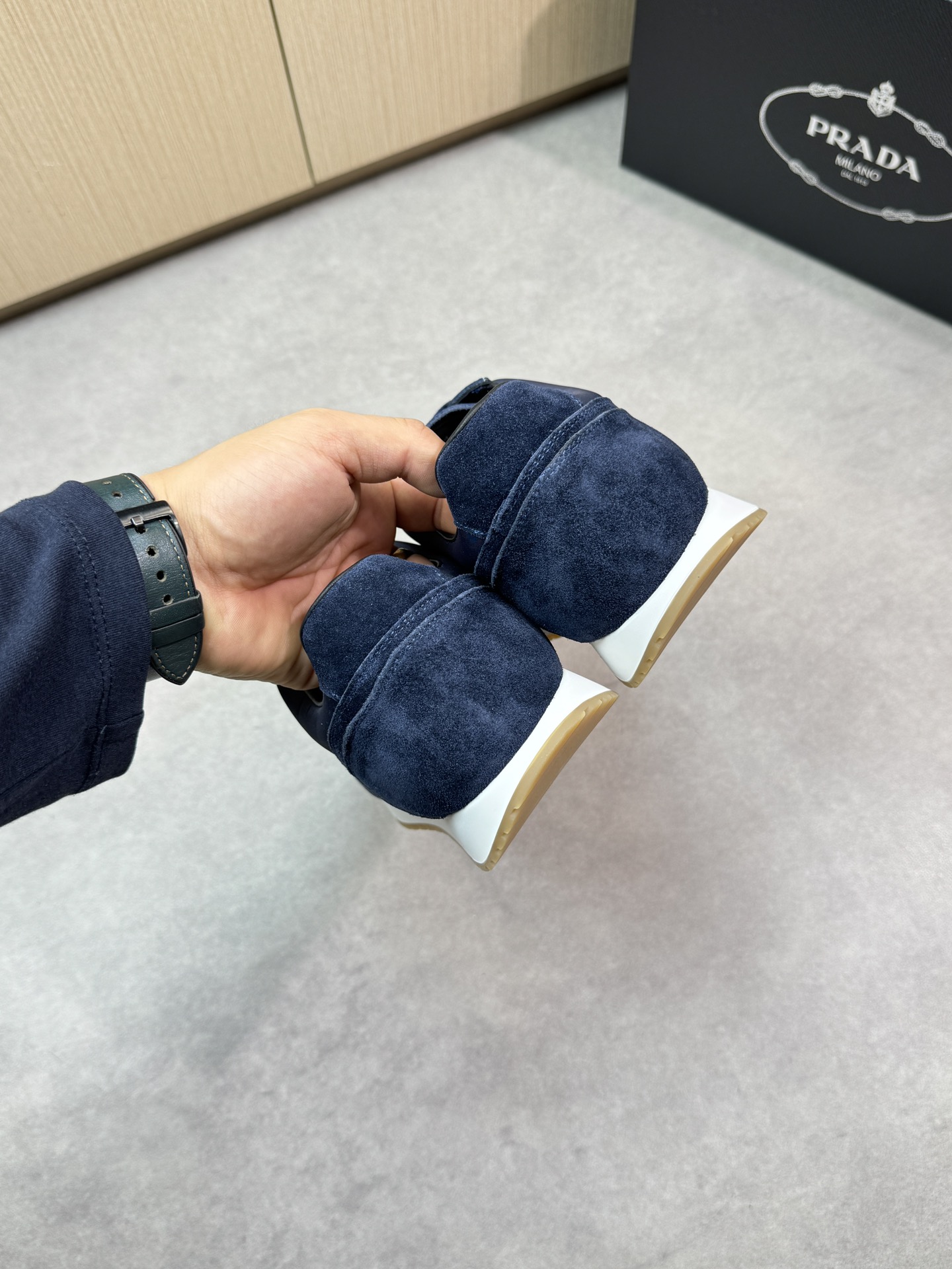 Prada Men's Blue Suede and Canvas Casual Sneakers - Comfortable & Stylish 9 i1745084683 4020 7