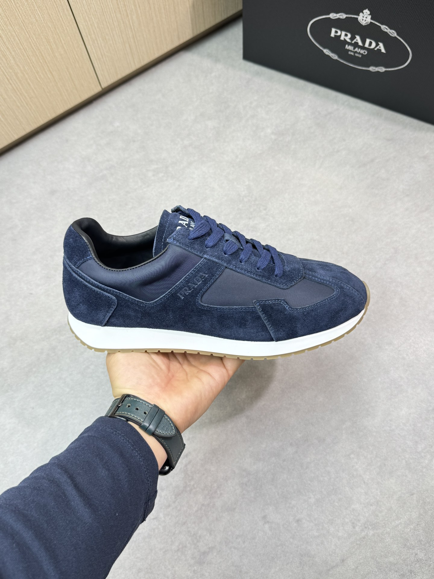 Prada Men's Blue Suede and Canvas Casual Sneakers - Comfortable & Stylish 5 i1745084683 5257 3