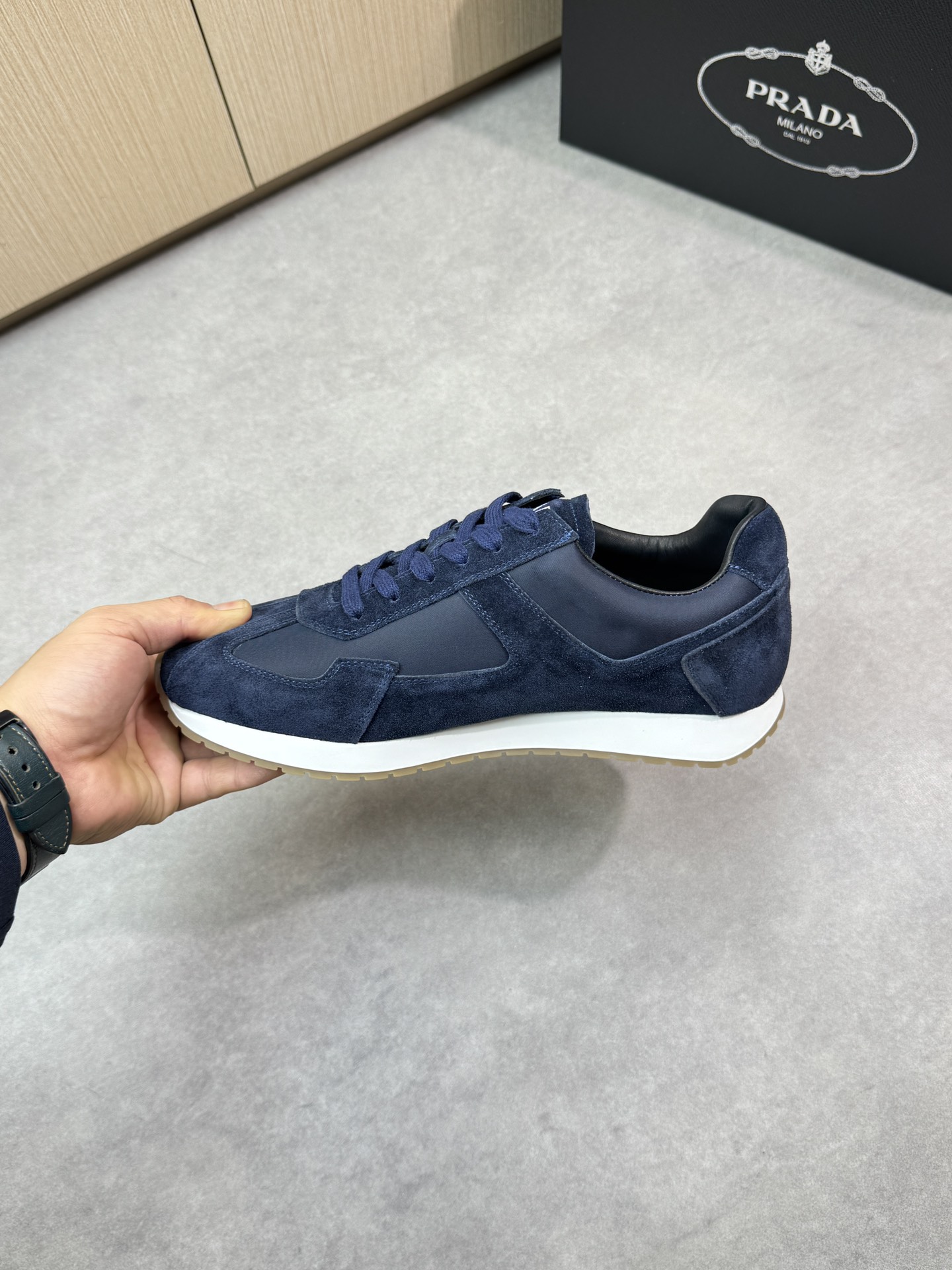 Prada Men's Blue Suede and Canvas Casual Sneakers - Comfortable & Stylish 6 i1745084683 821 4