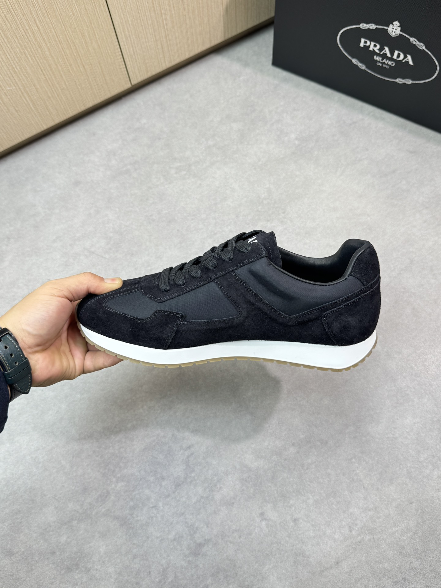 Prada Men's Suede & Canvas Sneakers, Black, Sizes 38-44, Original Quality 6 i1745084697 2320 4