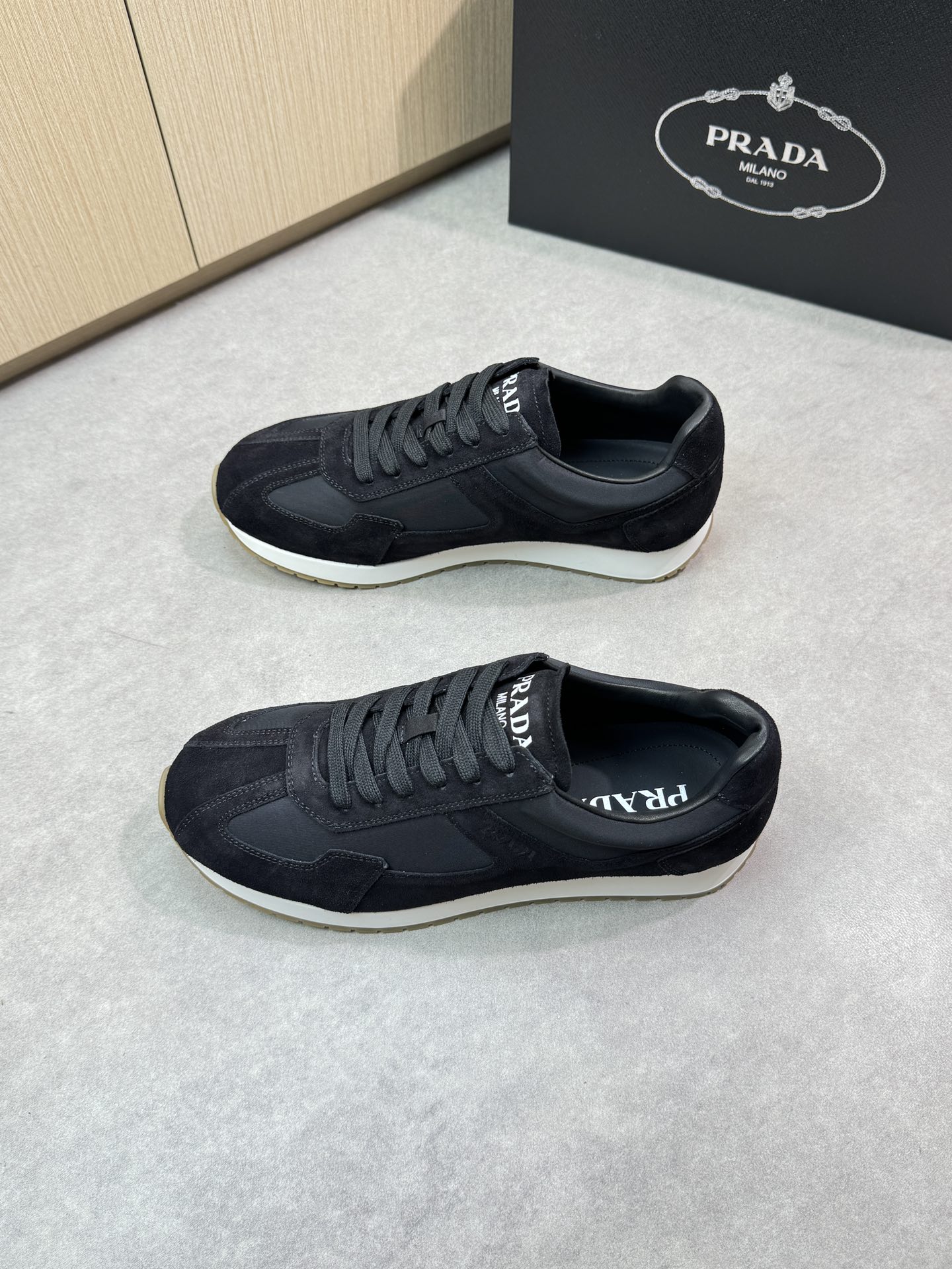 Prada Men's Suede & Canvas Sneakers, Black, Sizes 38-44, Original Quality 4 i1745084697 3401 2