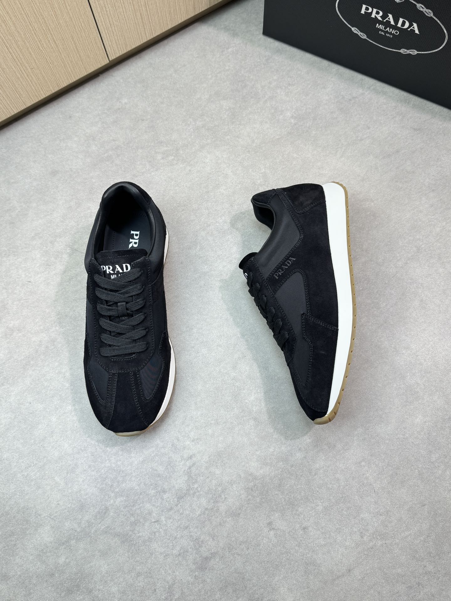 Prada Men's Suede & Canvas Sneakers, Black, Sizes 38-44, Original Quality 3 i1745084697 6745 1