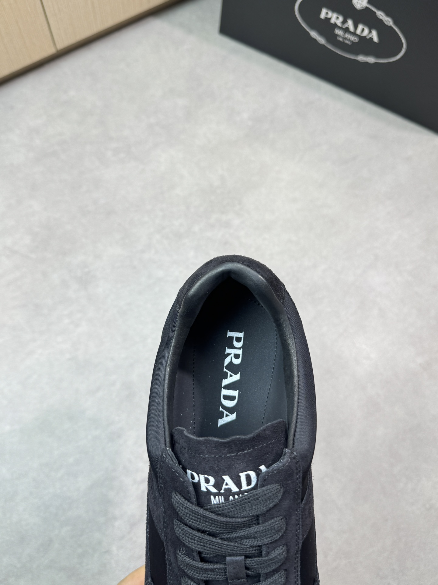 Prada Men's Suede & Canvas Sneakers, Black, Sizes 38-44, Original Quality 8 i1745084697 7657 6