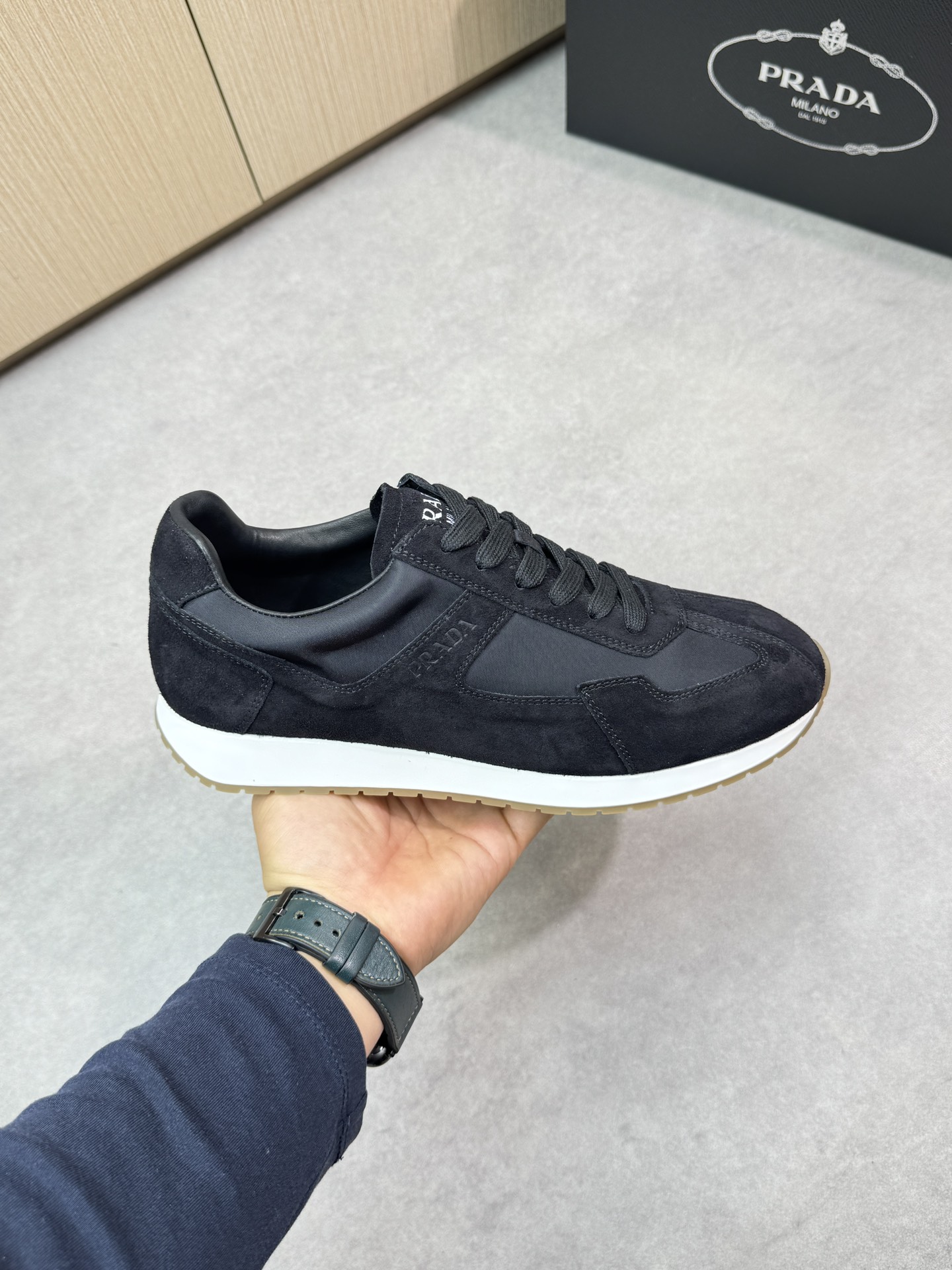 Prada Men's Suede & Canvas Sneakers, Black, Sizes 38-44, Original Quality 5 i1745084697 9434 3