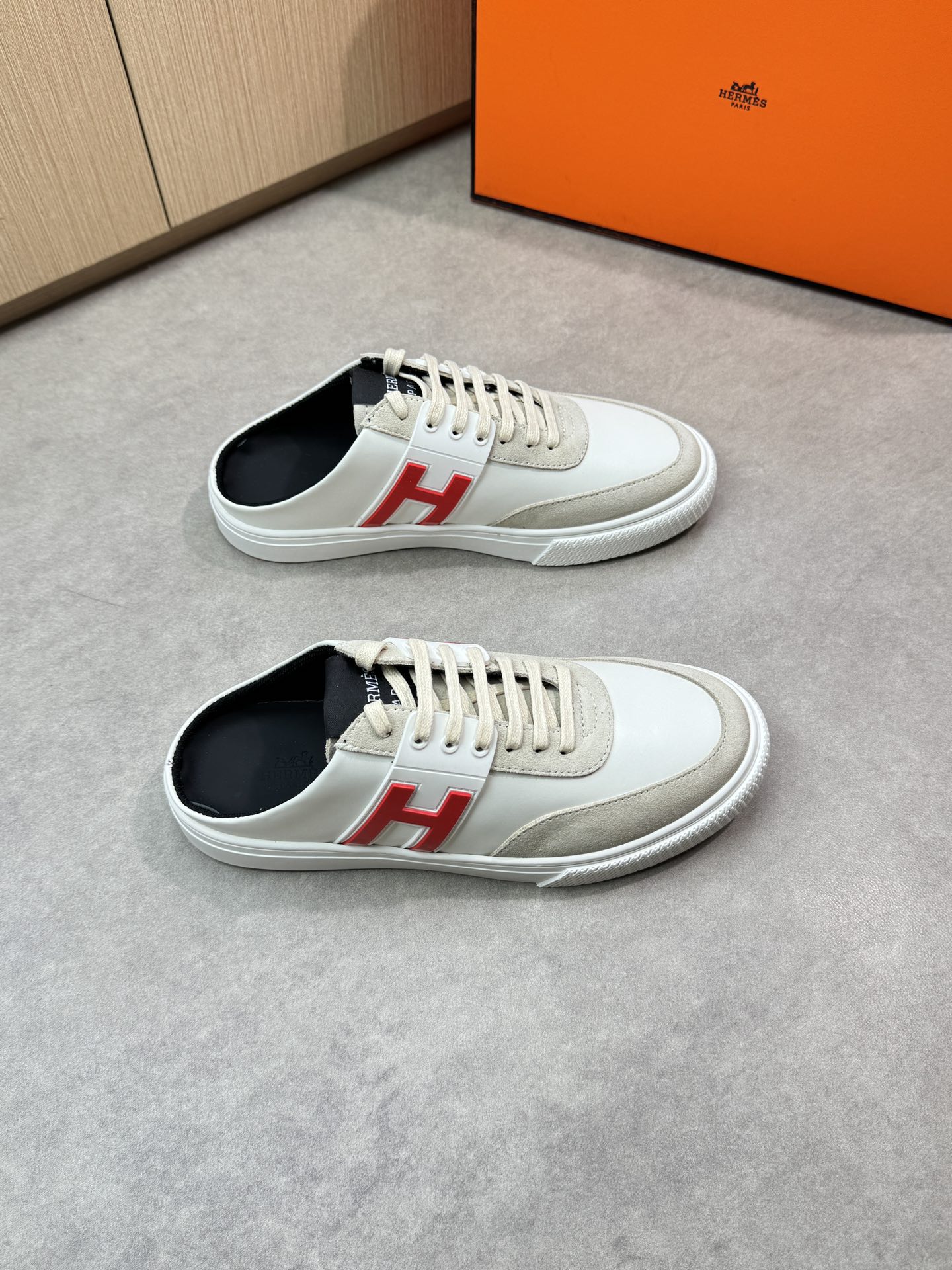 NO:283346,【HERMES】HERMES - High-end quality Original single casual semi-pal shoe - Upper Napa calfskin, reverse velvet calfskin, shoe body brand 