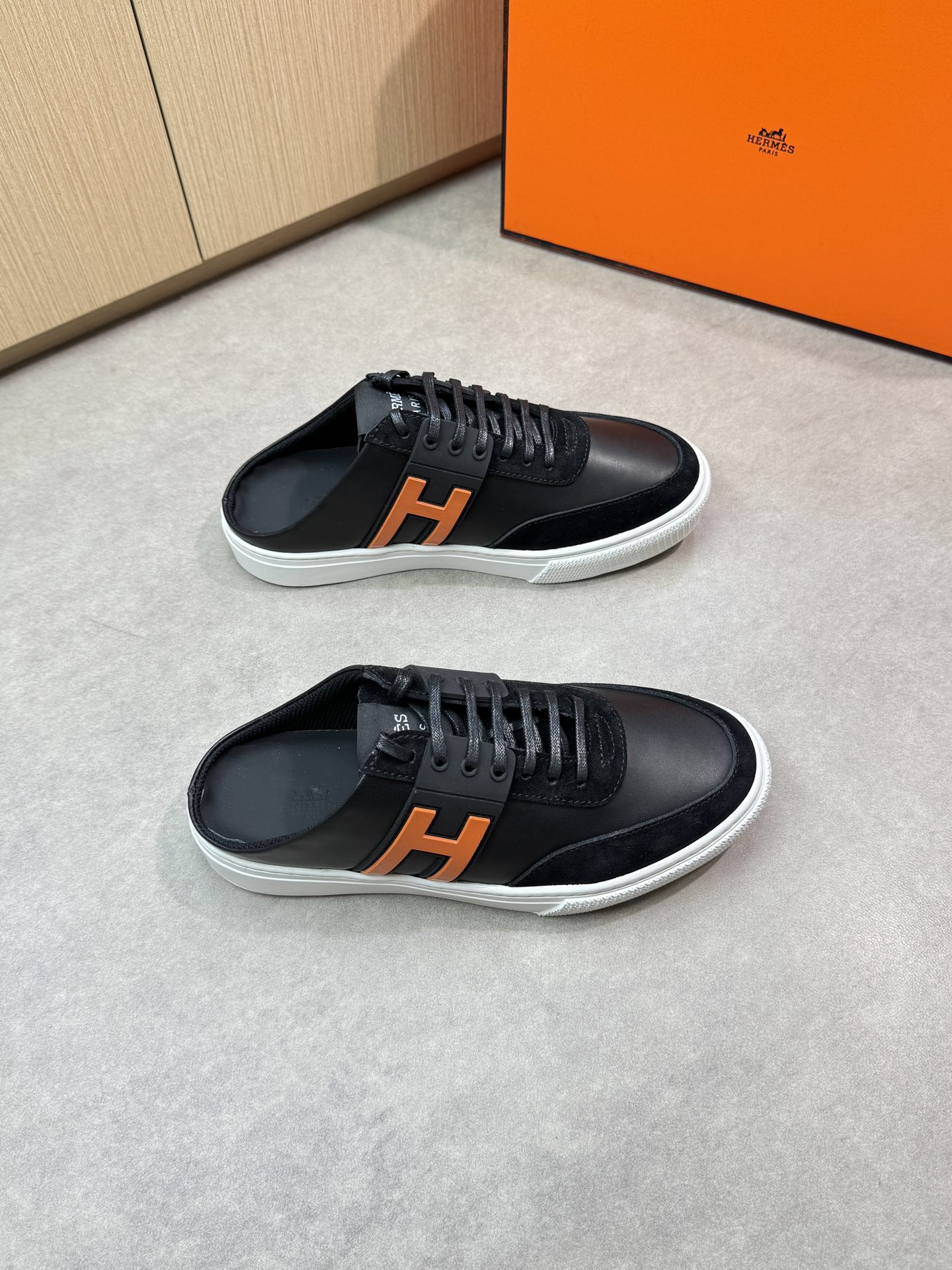 NO:283358,【HERMES】HERMES - High-end quality Original single casual semi-pal shoe - Upper Napa calfskin, reverse velvet calfskin, shoe body brand 