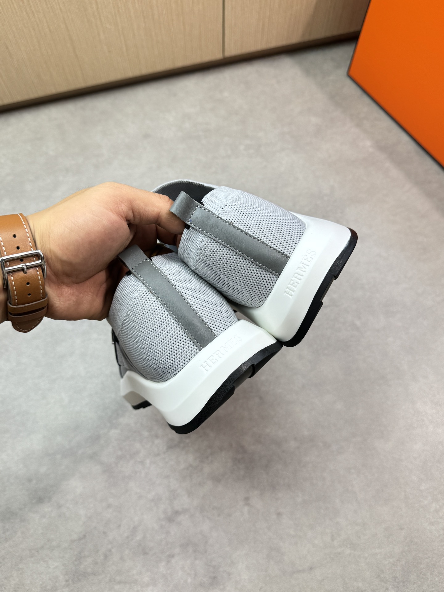 Hermes Men's Gray Knit Slip-On Sneakers with Logo Accent - Sizes 39-44 9 i1746467950 188 7