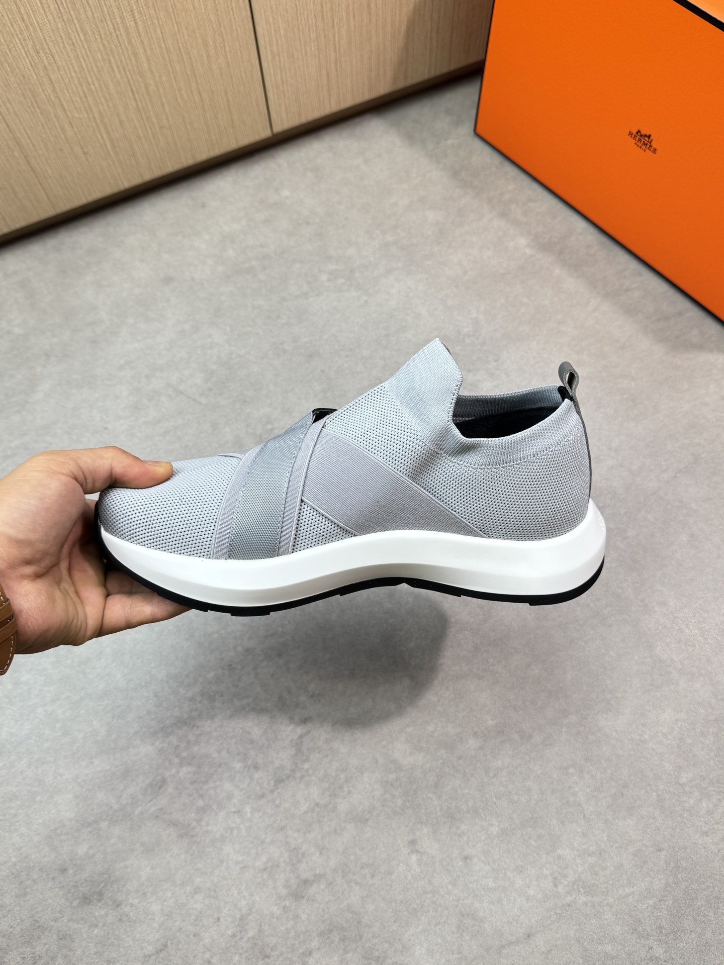 Hermes Men's Gray Knit Slip-On Sneakers with Logo Accent - Sizes 39-44 6 i1746467950 2522 4