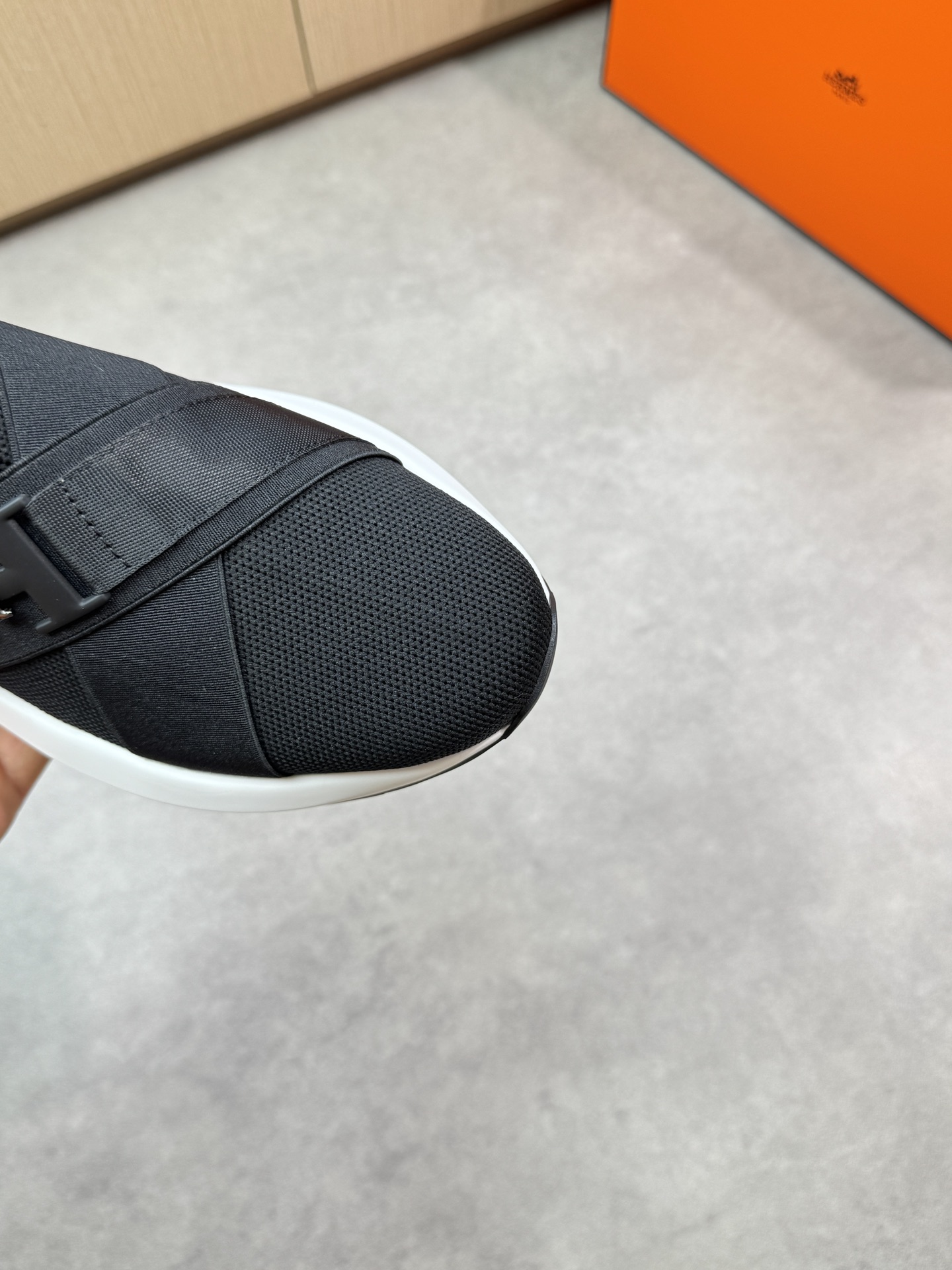 Hermes Women's Black Knit Slip-On Sneakers with Leather and Metal Accents 7 i1746467966 1740 5