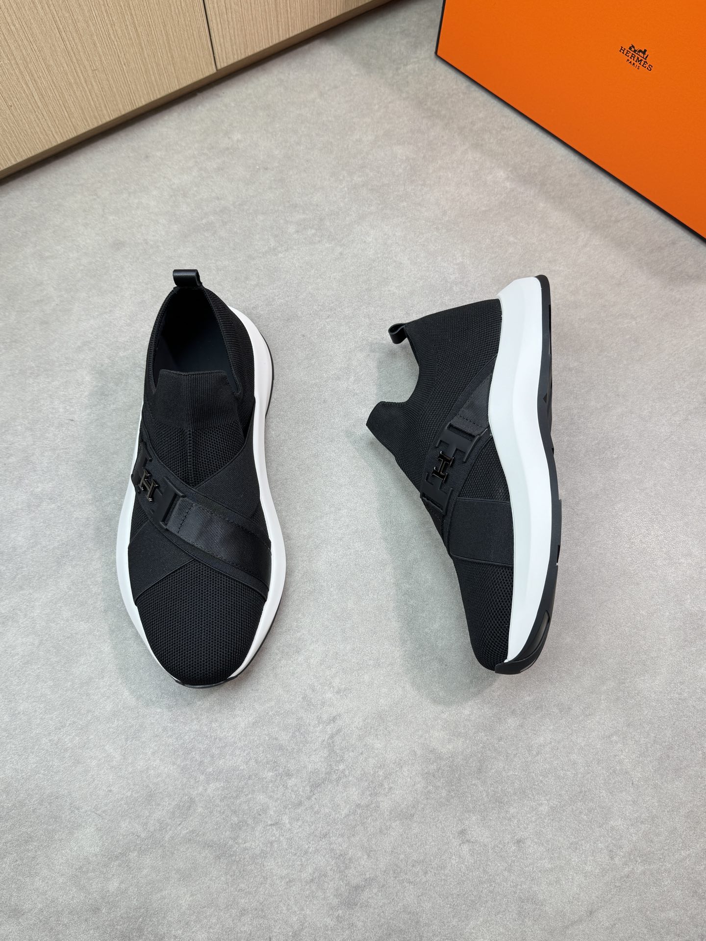 Hermes Women's Black Knit Slip-On Sneakers with Leather and Metal Accents 3 i1746467966 2067 1
