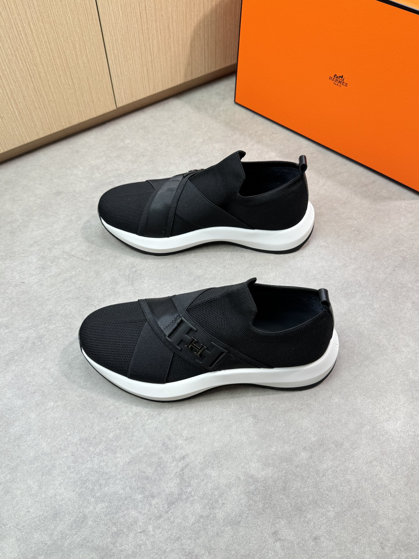 Hermes Women's Black Knit Slip-On Sneakers with Leather and Metal Accents 4 i1746467966 3833 2