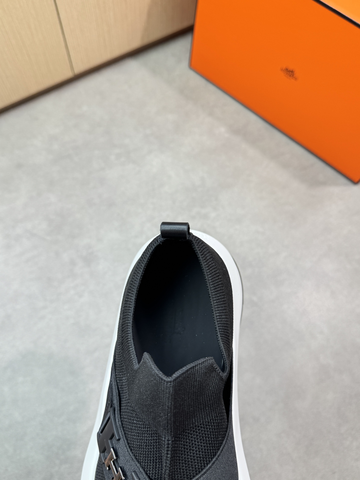 Hermes Women's Black Knit Slip-On Sneakers with Leather and Metal Accents 8 i1746467966 4283 6