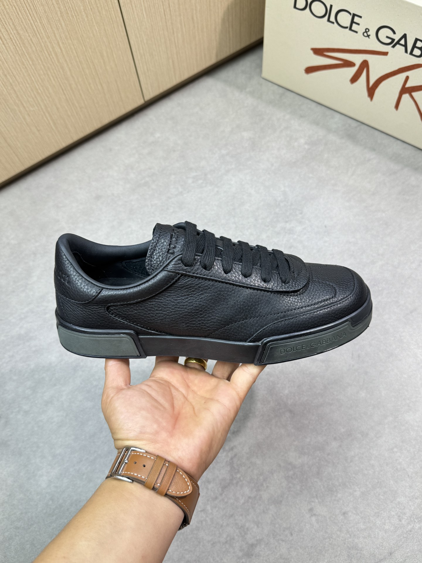 Dolce&Gabbana Men's Leather Low-Top Sneakers,Black,Sizes 39-44 5 i1746552756 1455 3
