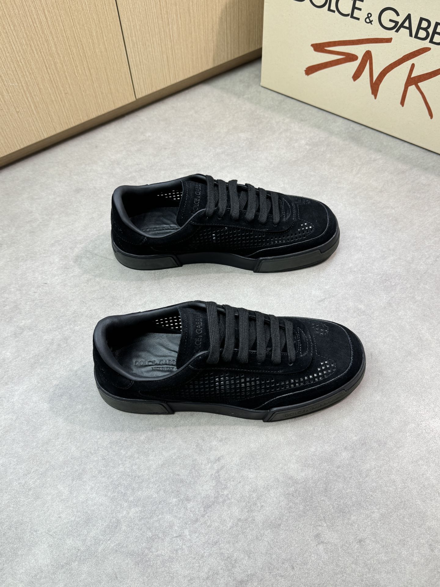 Dolce & Gabbana Black Suede Leather Perforated Sneaker, Size 39-44