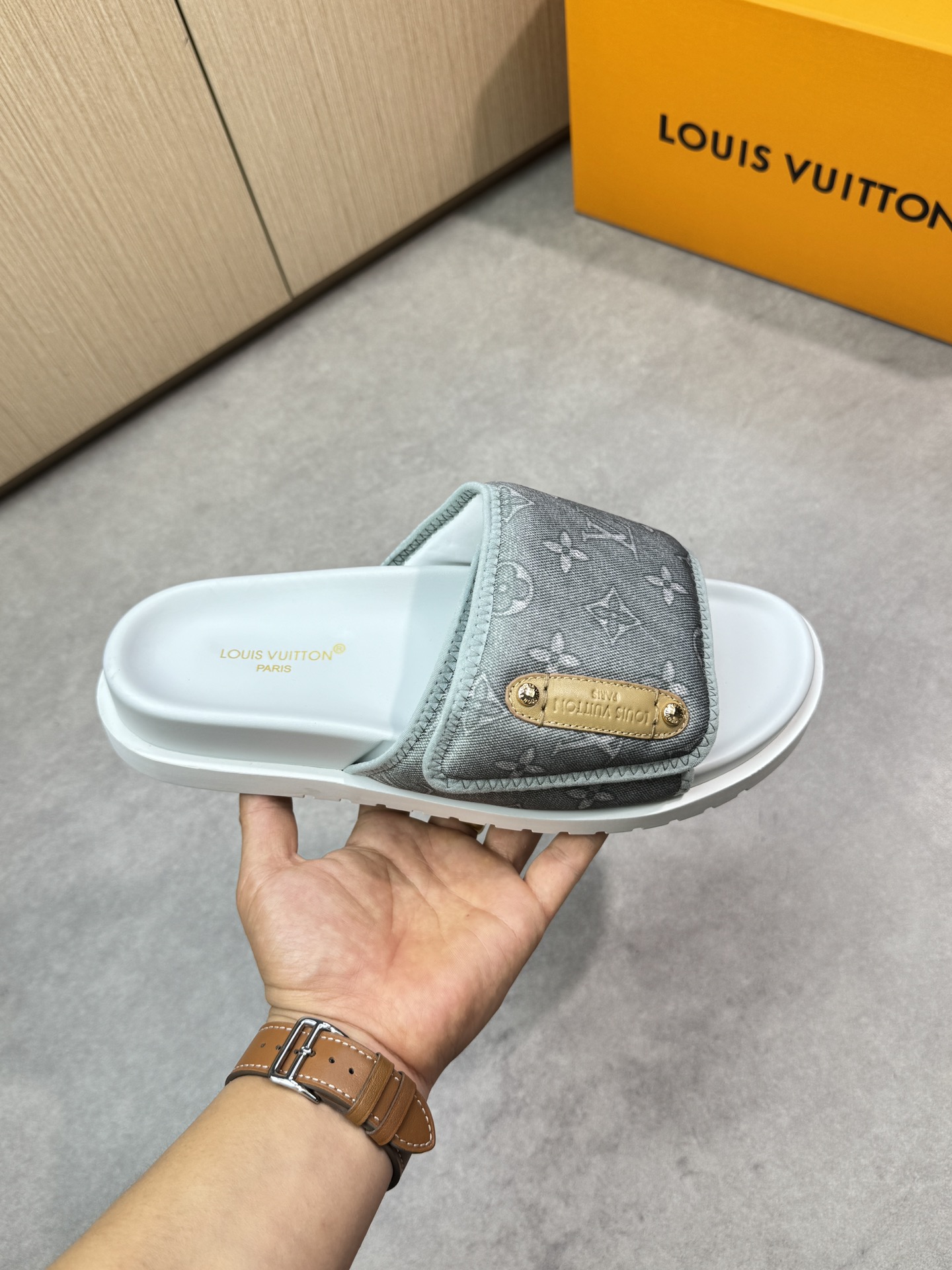 Louis Vuitton Monogram Fabric Summer Beach Slide Sandals for Men (Gray) 5 i1746638169 1316 3