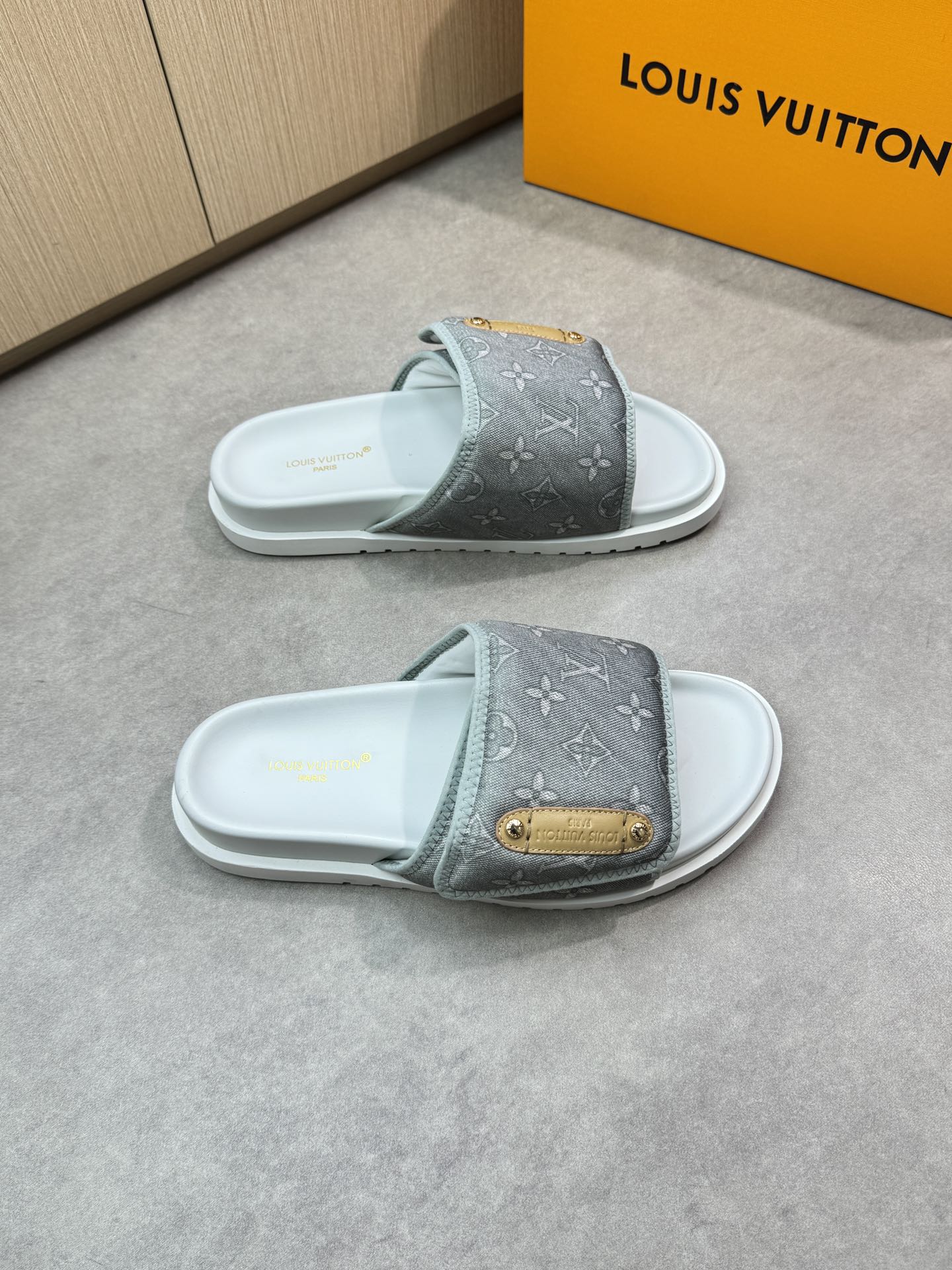 Louis Vuitton Monogram Fabric Summer Beach Slide Sandals for Men (Gray) 2 i1746638169 9356 0