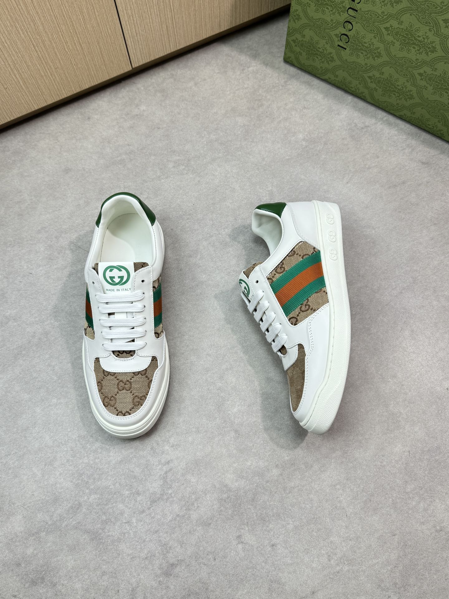Gucci Men's Screener Leather Sneaker with Signature Web and Logo, White 3 i1746726299 2506 1