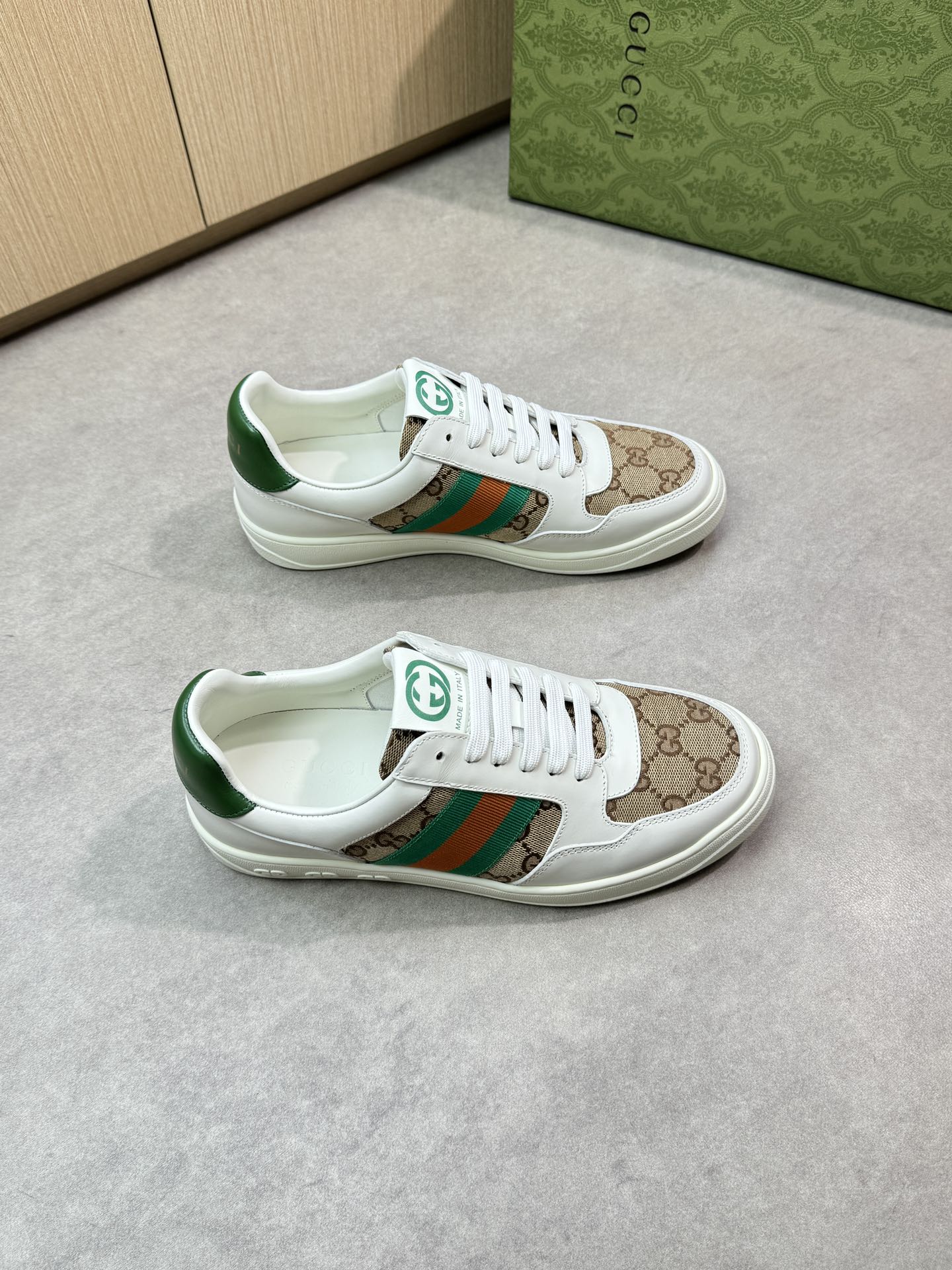Gucci Men's Screener Leather Sneaker with Signature Web and Logo, White 2 i1746726299 3216 0