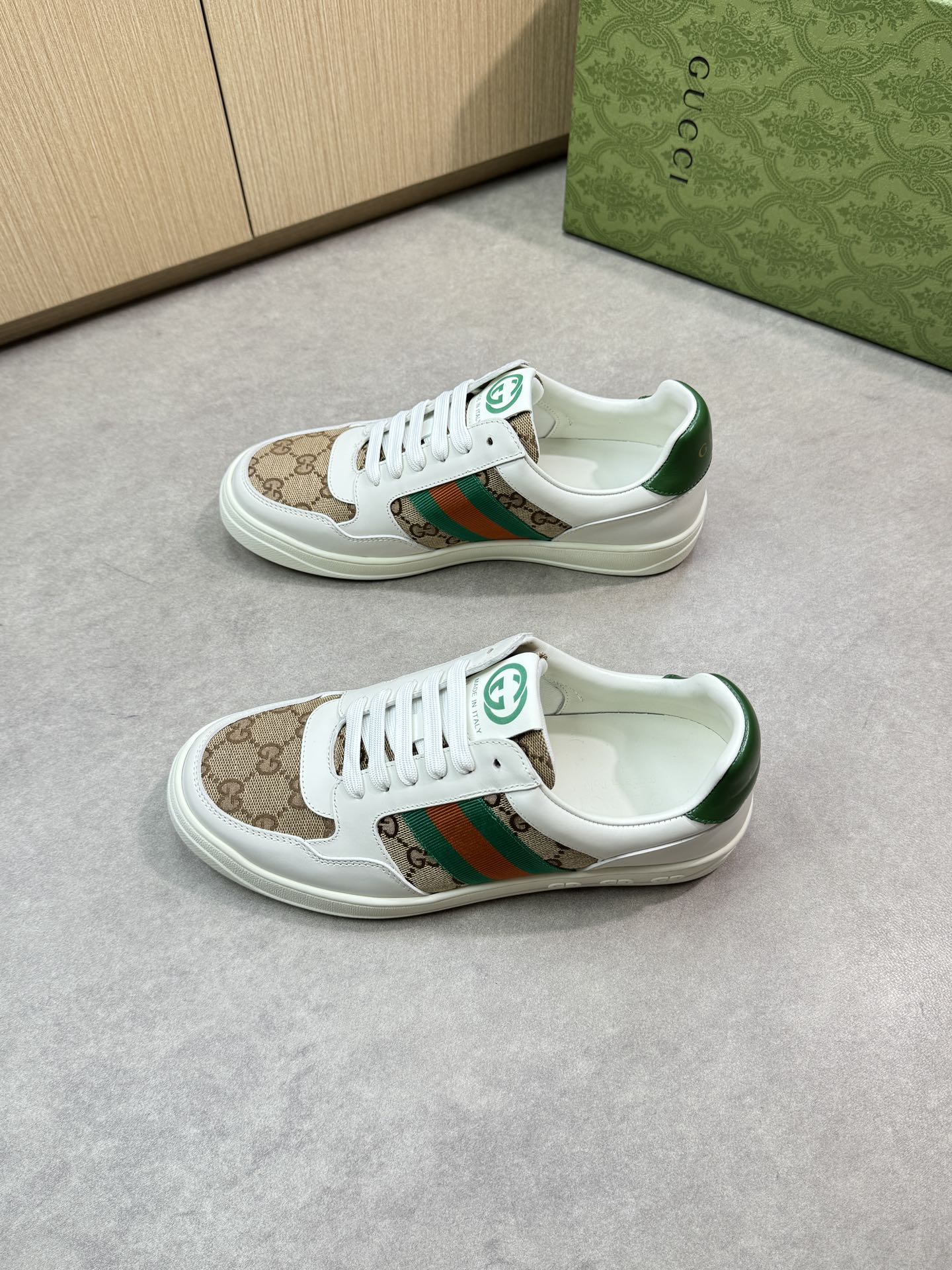 Gucci Men's Screener Leather Sneaker with Signature Web and Logo, White 4 i1746726299 4477 2