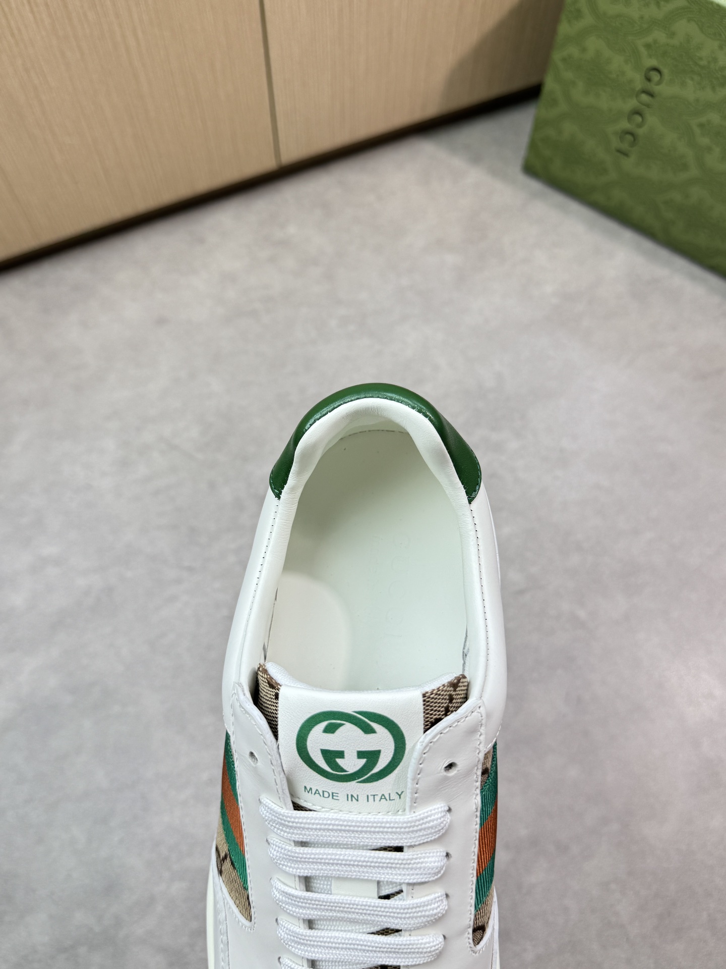 Gucci Men's Screener Leather Sneaker with Signature Web and Logo, White 8 i1746726299 7674 6
