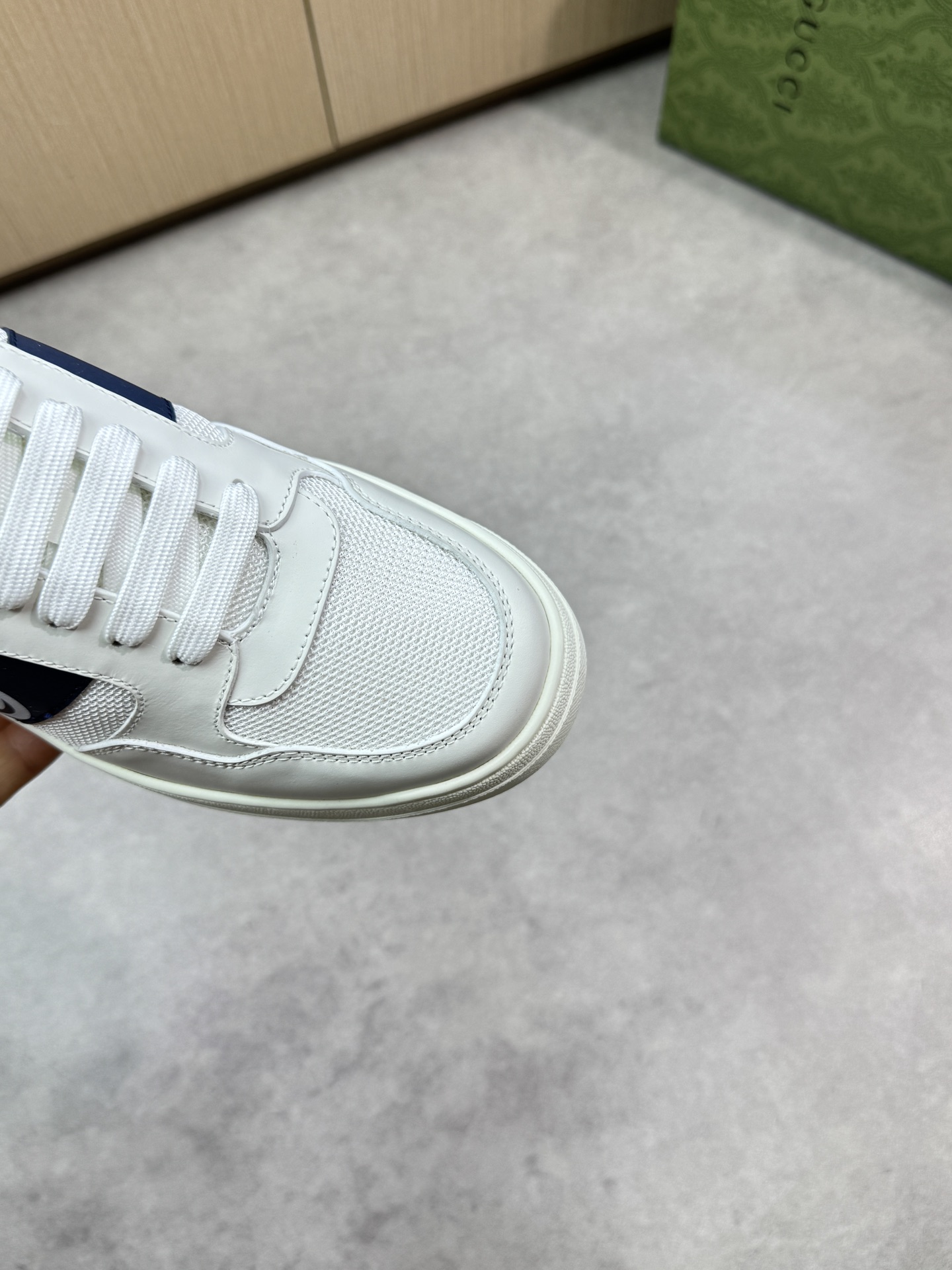 Gucci Men's Leather Sneaker with Interlocking G - White with Navy Stripe 7 i1746726341 1559 5