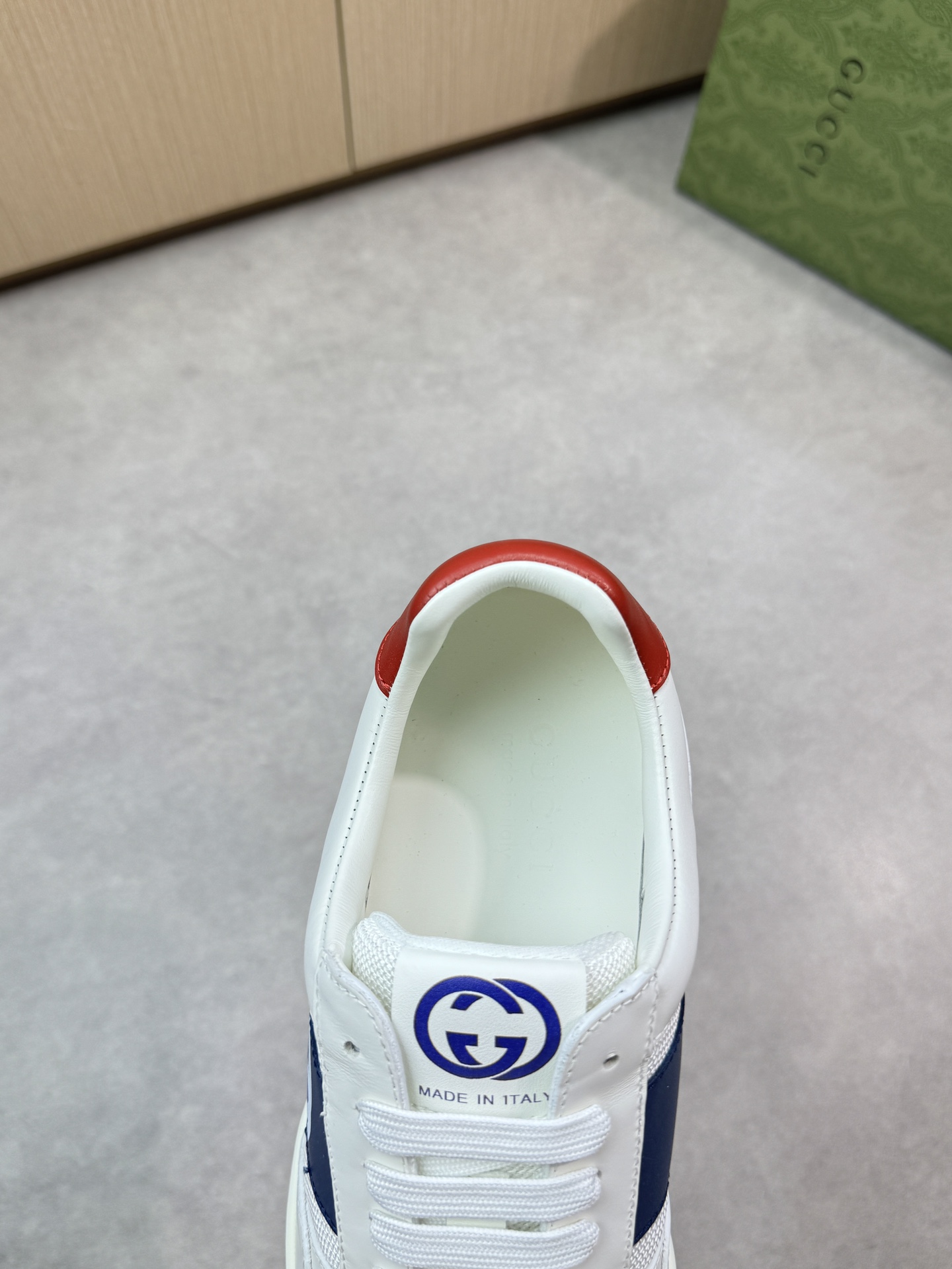 Gucci Men's Leather Sneaker with Interlocking G - White with Navy Stripe 8 i1746726341 1695 6