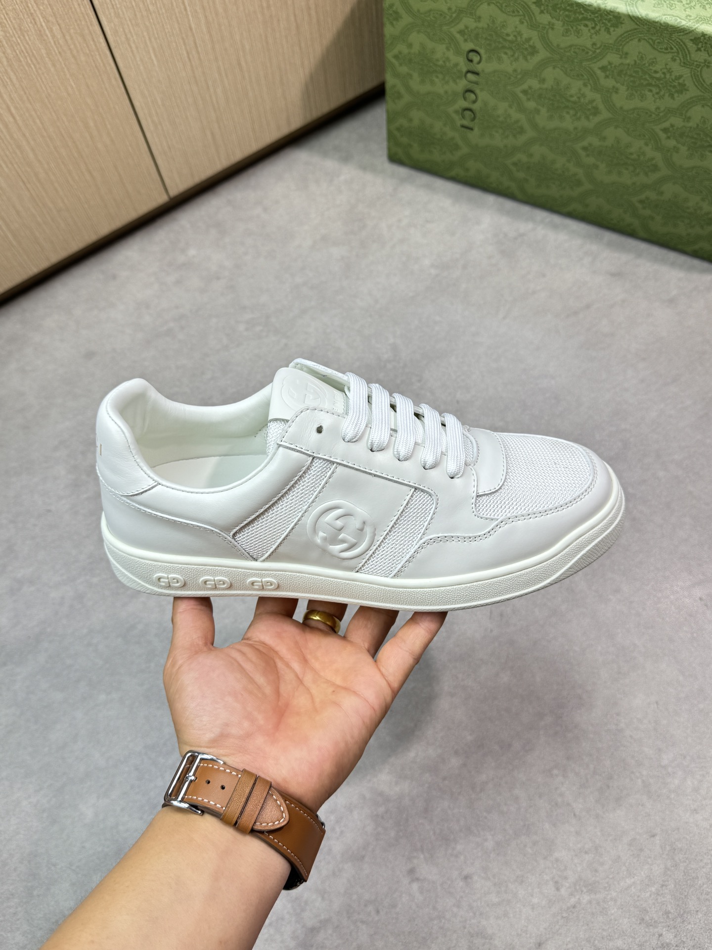 Gucci Men's White Leather and Canvas Ace Sneakers- Luxury Quality 5 i1746726363 3000 3